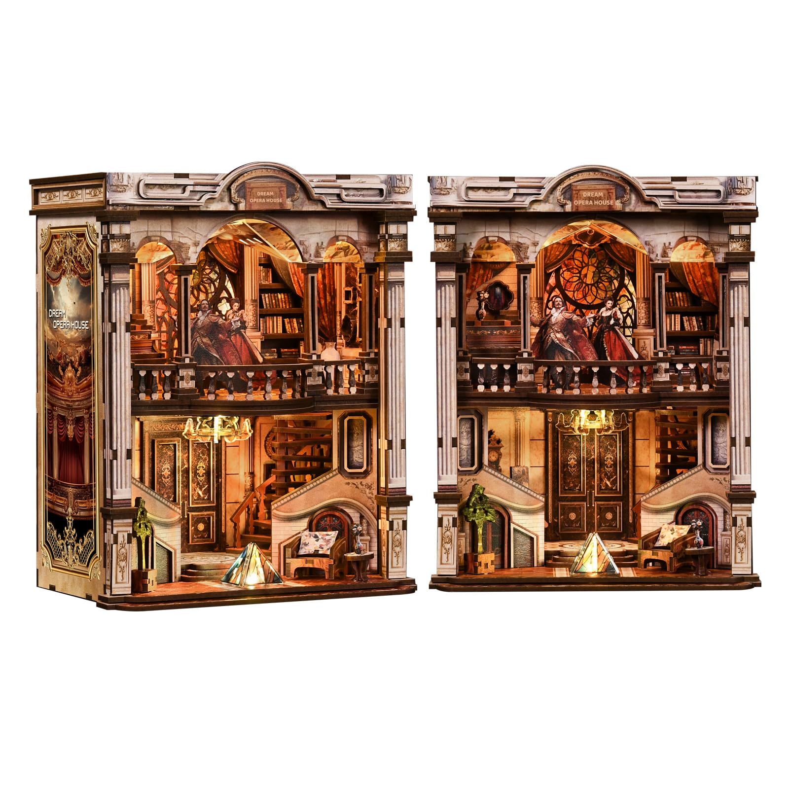 Chinoket Book Nook Dollhouse Kit-Dream Opera House(Classic Vintage),Bookshelf Decor Bookend Craft Kit for Adults and Teens,DIY Miniature House 3D Wooden Puzzle with LED Lights,Perfect Home Decor&Gifts