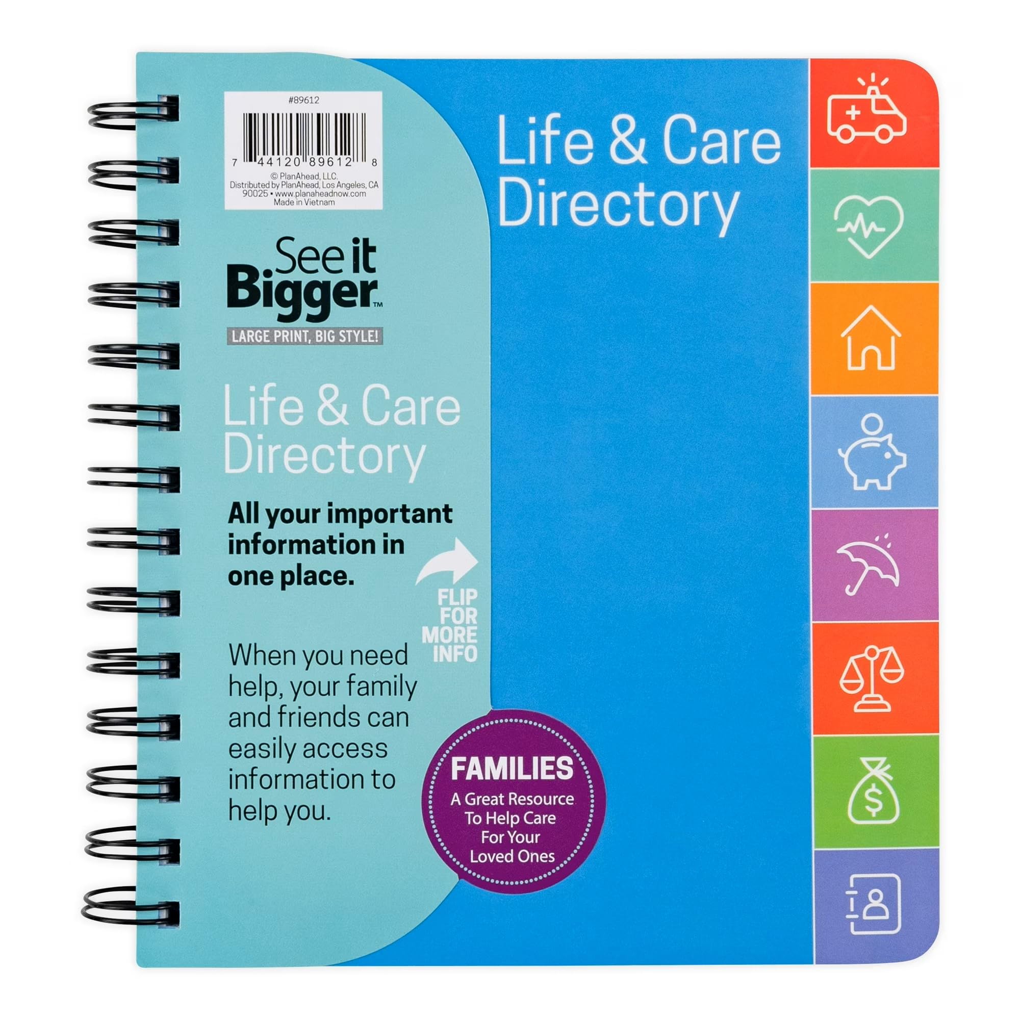 See it Bigger Life & Care Directory Planner | 7x7.5 | Traccia: Informazioni di emergenza. - Password - Utilità - Finanze - Salute