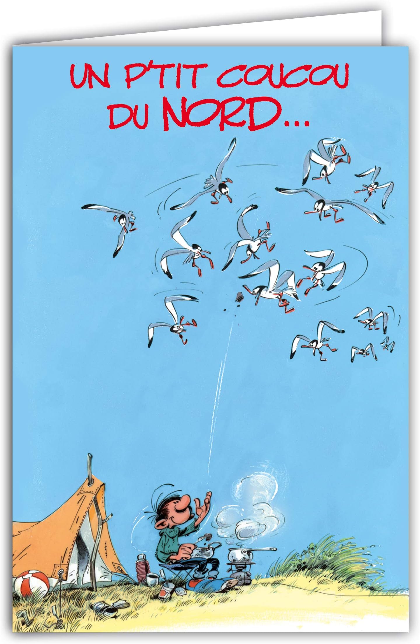 Afie 59 Nordic Gaston Lagaffe Map Great Birthday; Sandy Beach; Seagulls; Tent; Camping; Picnic; Hammock; Cat; Animals