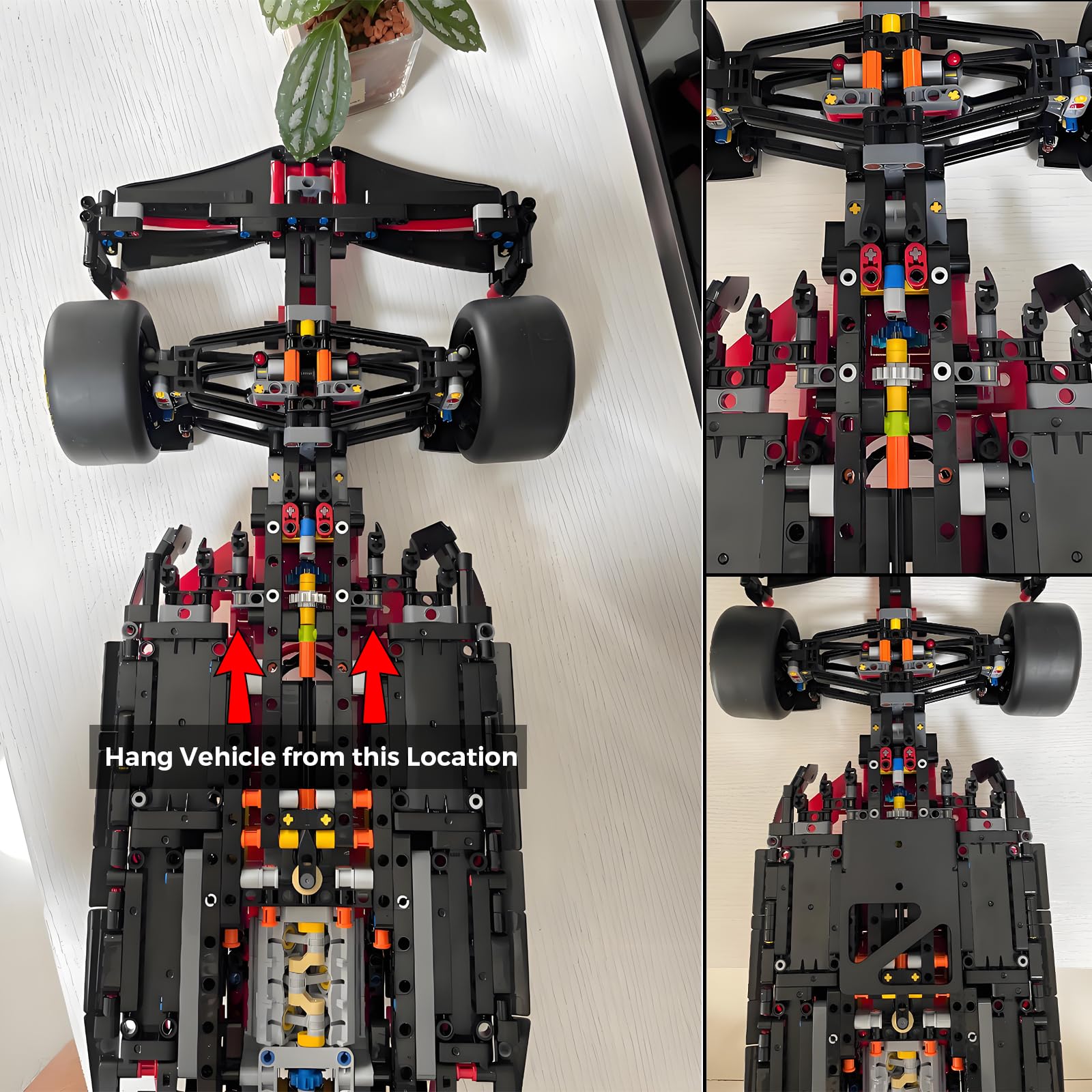 Uchwyt ścienny kompatybilny z LEGO Technic Ferrari SF-24 F1 (42207), uchwyt pionowy ze stopu aluminium do bezpiecznej prezentacji Twojego samochodu, zestaw samochodowy nie zawiera