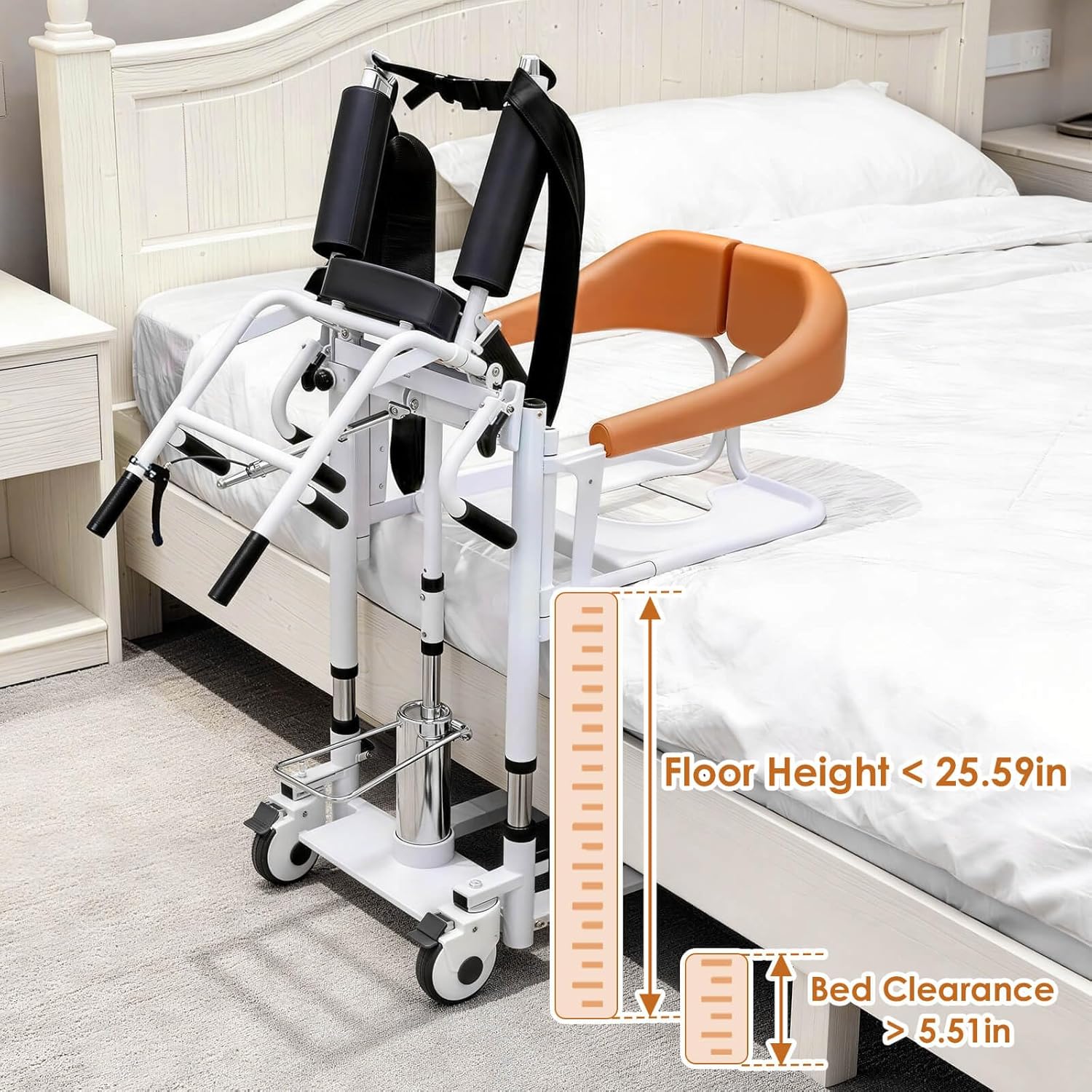 Patient Lift Transfer Chair for Home, Hydraulic Lift with 180° Open Design, Sit to Stand Lift for Elderly,Disabled,Portable Transfer Chair for Bed, Toilet, Shower,Car | Silla de Transferencia (orange)