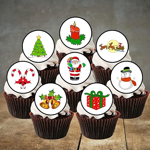 Miniatura 9 de PRECUT - Adornos comestibles para tartas de Navidad, tema #1 para cupcakes de Navidad, decoraciones para pasteles de Navidad, adornos para pasteles
