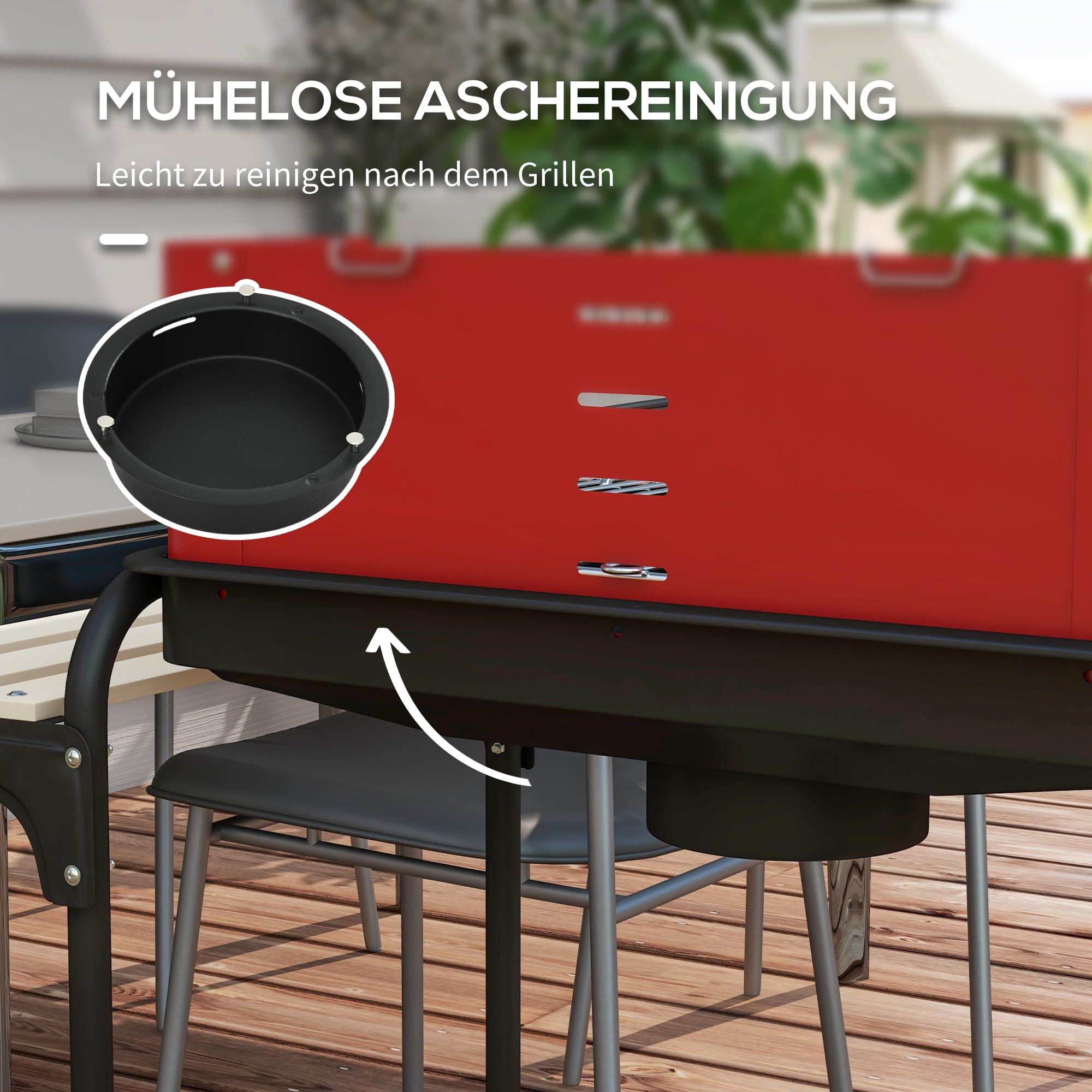 Outsunny Grill na węgiel drzewny z metalu BBQ Smoker z kółkami 103 x 47 x 95 cm | Ruszt do grillowania z regulacją wysokości, półka drewniana, wózek na węgiel drzewny, grill węglowy na kemping, taras