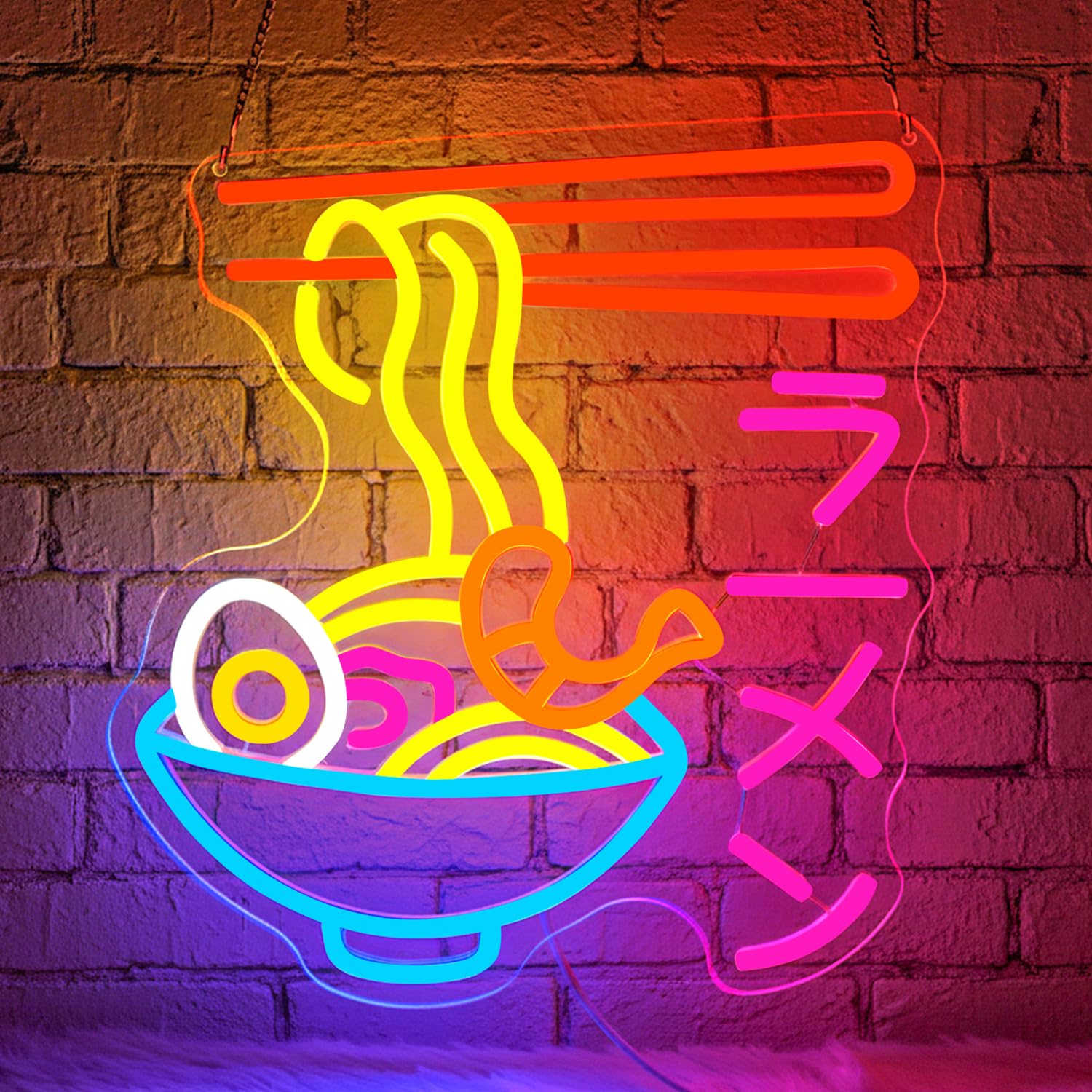 Enseignes lumineuses Ramen, néon de nouilles, enseignes au néon Japanesse Ramen pour decor murale, bol de Ramen LED neon alimentaire pour cuisine bar salle à manger restaurant (ラーメン)