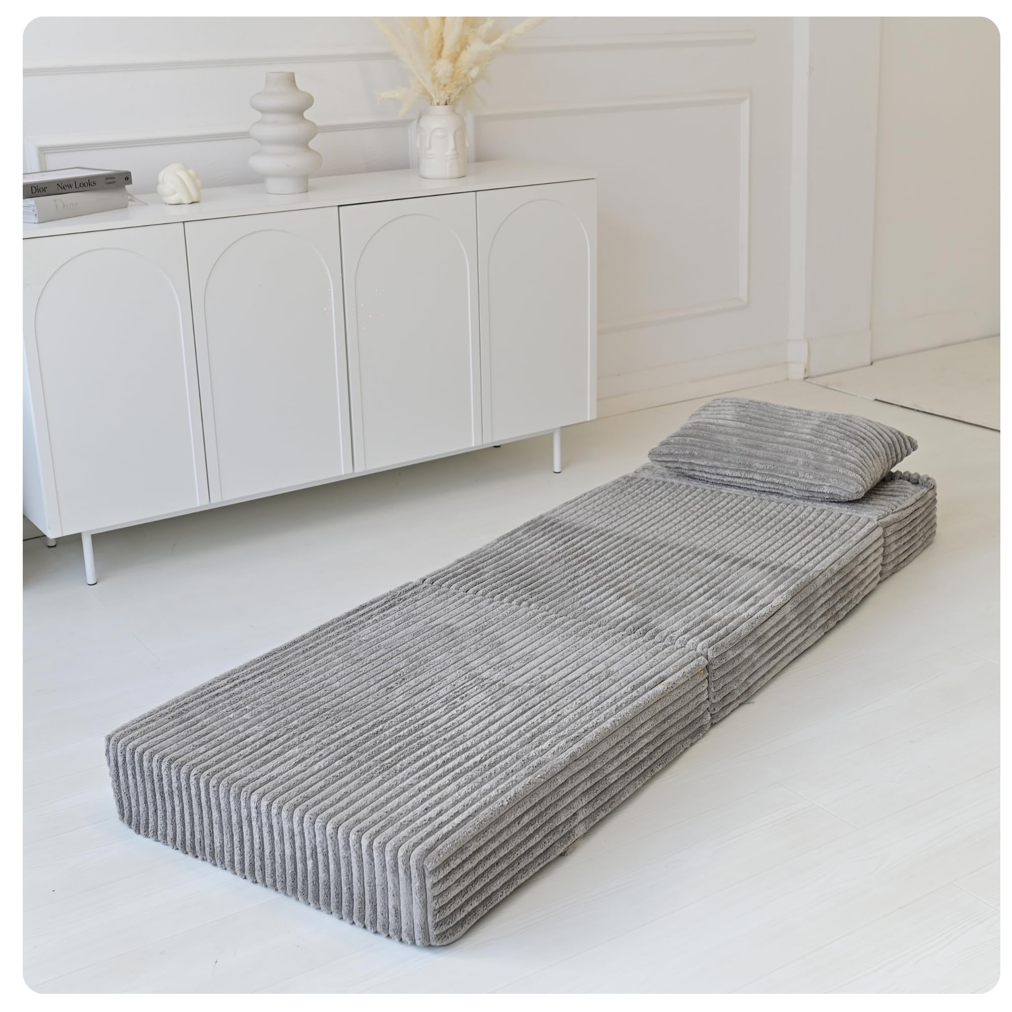 Odolplusz Premium składany materac 70 x 205 x 15 cm | 3-częściowy składany materac z odpinanym obiciem | Pianka ekstra gruba 15 cm | Składany materac składany dla gości, materac podróżny (szary)