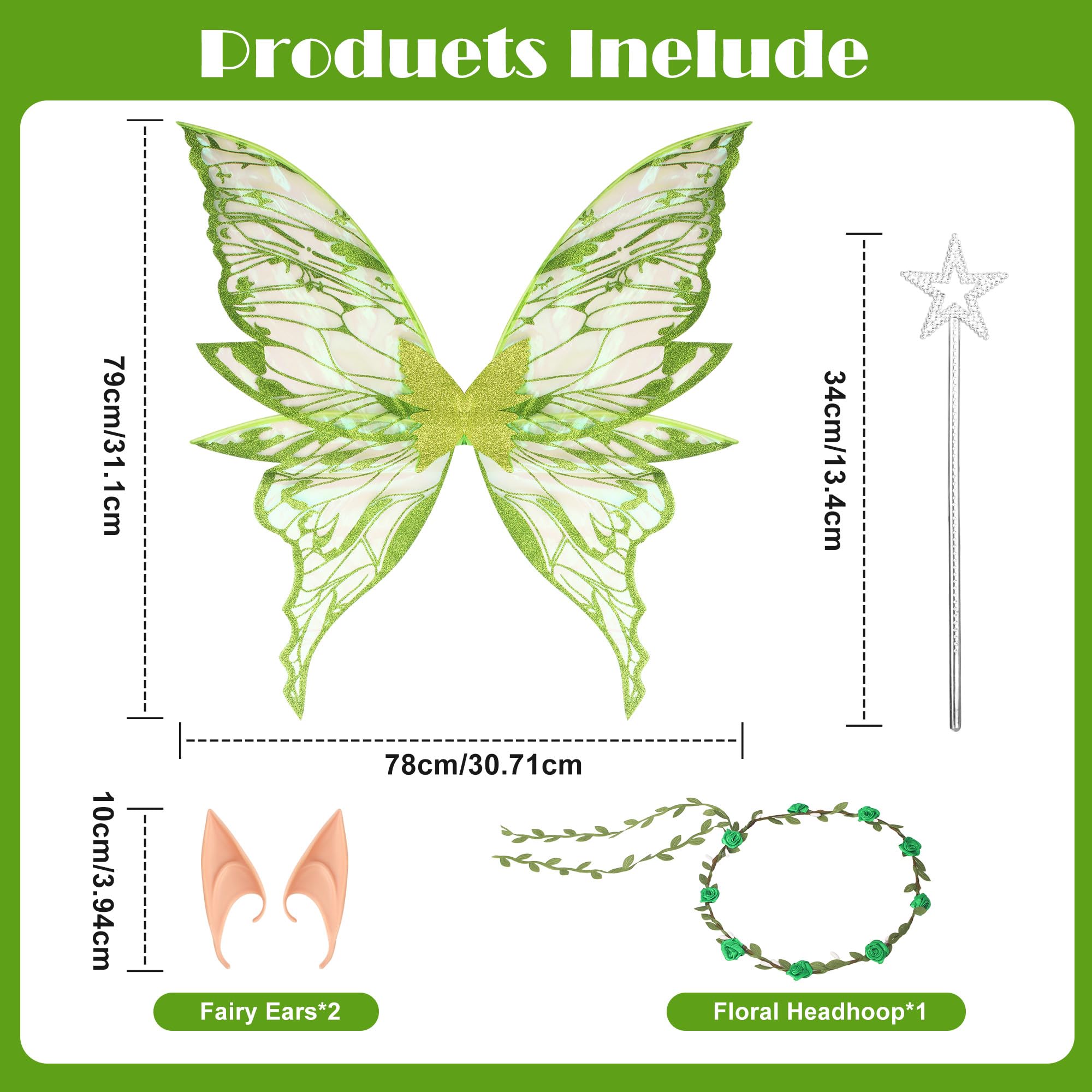 BUCOMTU Fairy Wings Costume Butterfly Wings Fairy Costume Women with Elf Eyes - Image 2