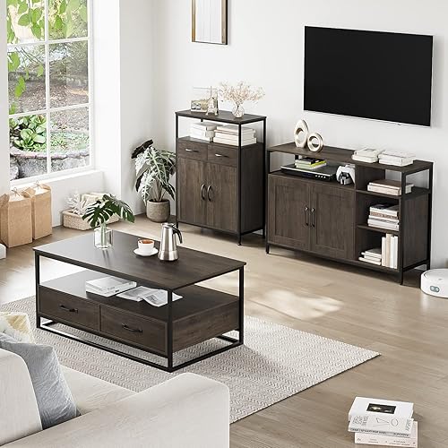 Miniatura 5 de HITHOS Armario de cocina para bufé aparador de buffet con almacenamiento armario de almacenamiento de piso de madera con puertas y estantes muebles