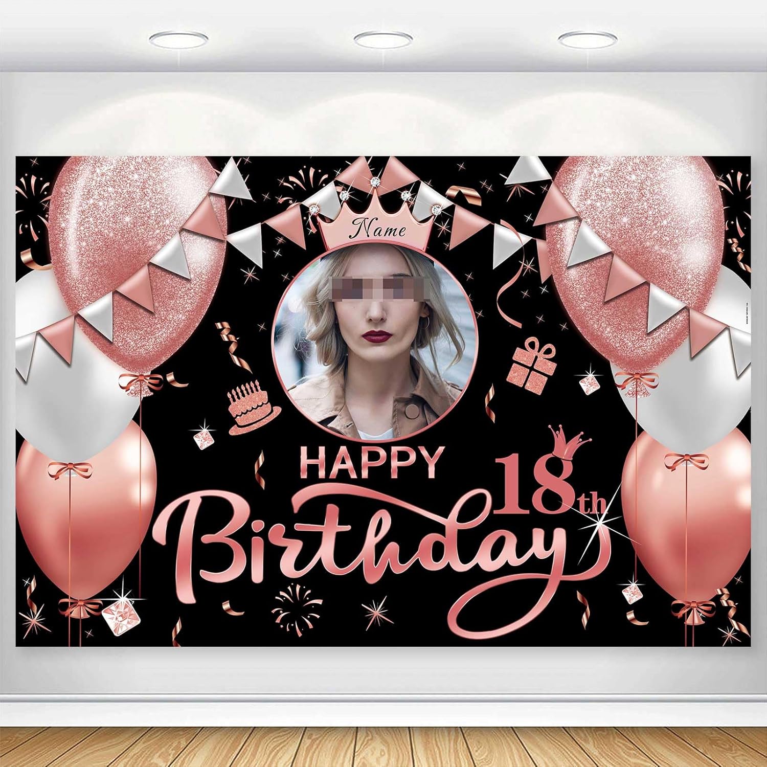 Custom Rose Gold Happy Birthday Banner Backdrop Large Happy Birthday Backgroud Party Indoor Outdoor Car Decoration Supplies for Girl Women (6x9ft)