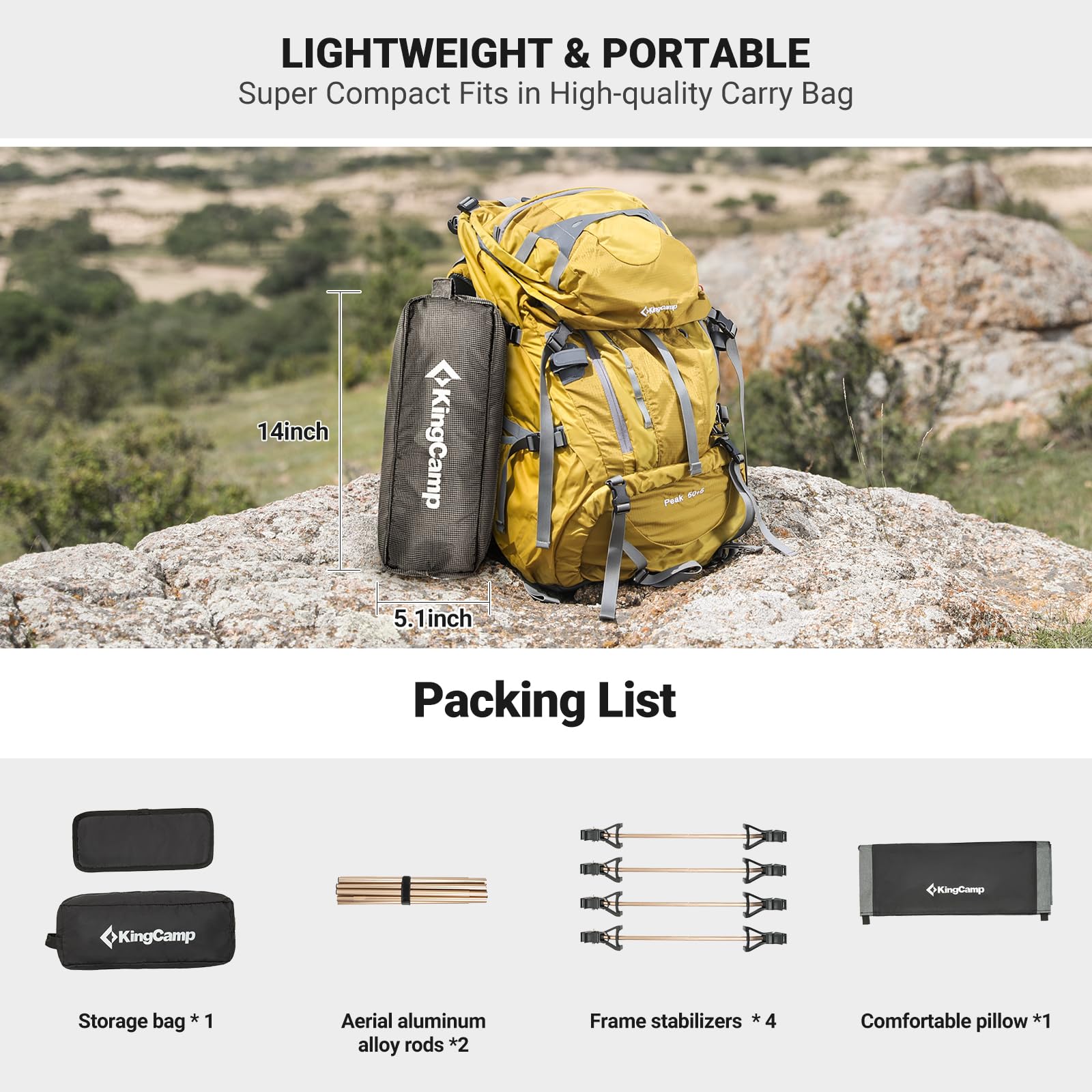 KingCamp Camping Cot, Folding Portable Heavy Duty Ultralight Cots for