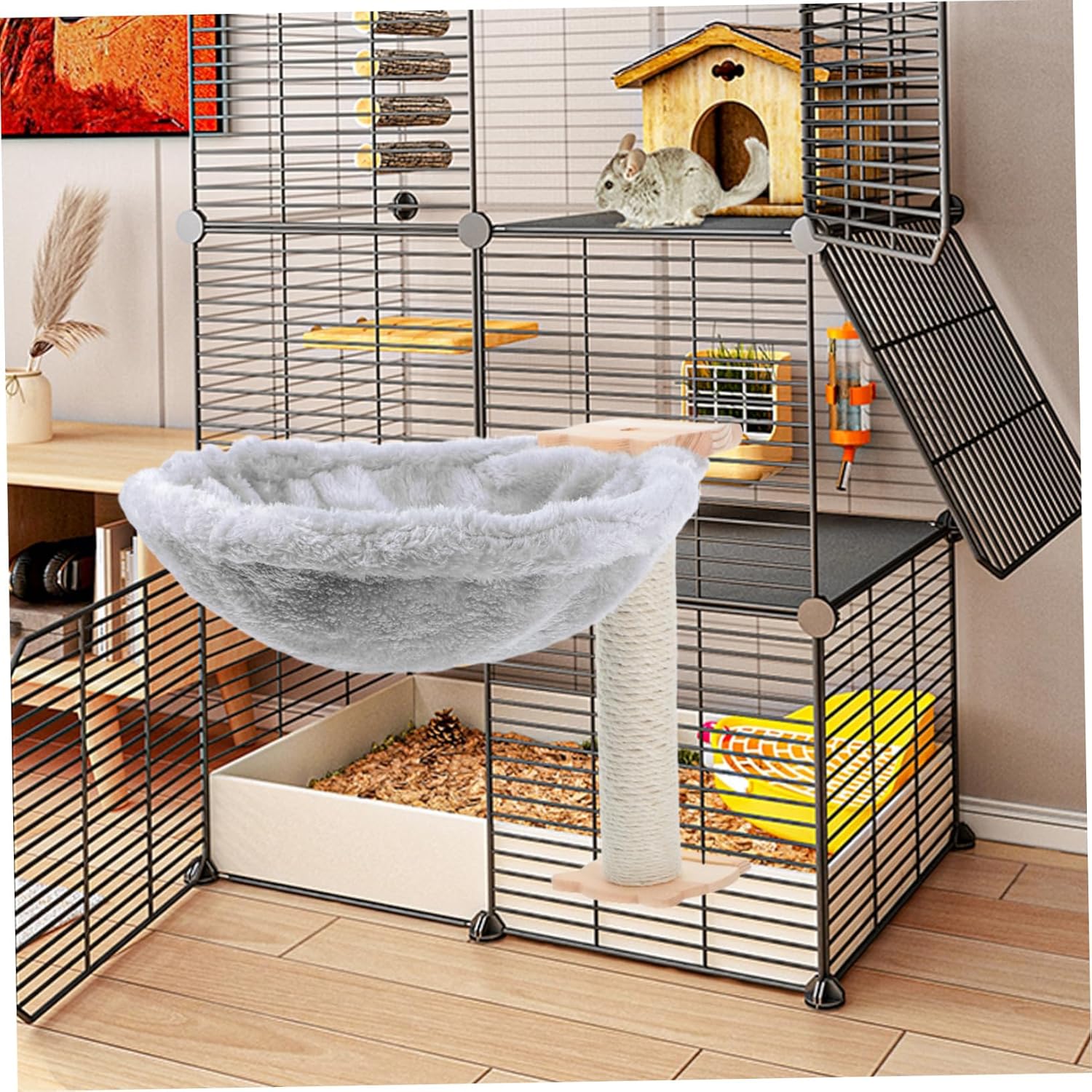 Kisangel 1set Cat Tree Hammock Soft Lint Cover Spoon-Shape Kitten Bed and Scratchproof Scratching Post for Indoor Cats Cozy Resting Space and Play Area