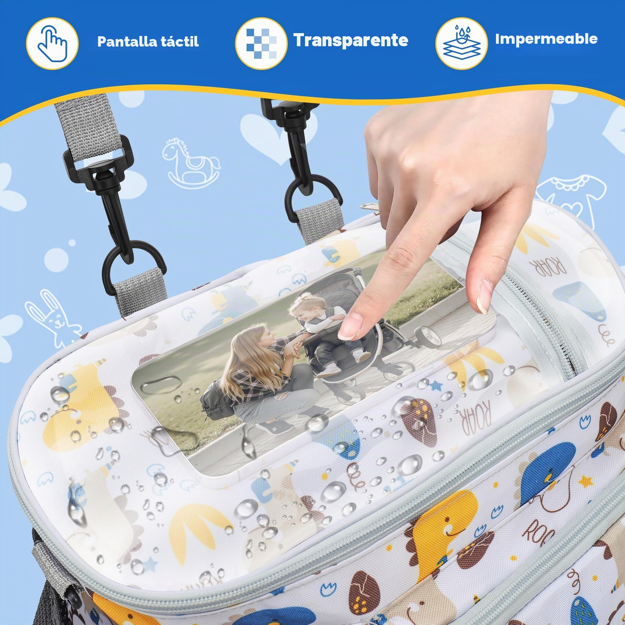 Organizador universal para cochecito de bebé, bolsa para cochecito de bebé, con gran espacio de almacenamiento, práctica bolsa para cochecito de bebé, equipamiento inicial para recién nacidos