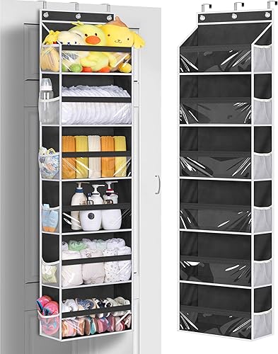 MISSLO Organizador de almacenamiento para la parte trasera de la puerta, colgante con 6 bolsillos grandes, 12 bolsillos laterales, organizador de