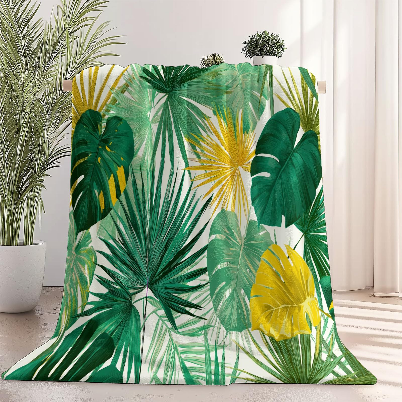 Plaid feuilles de monstera vert grande couverture pour lit et canape