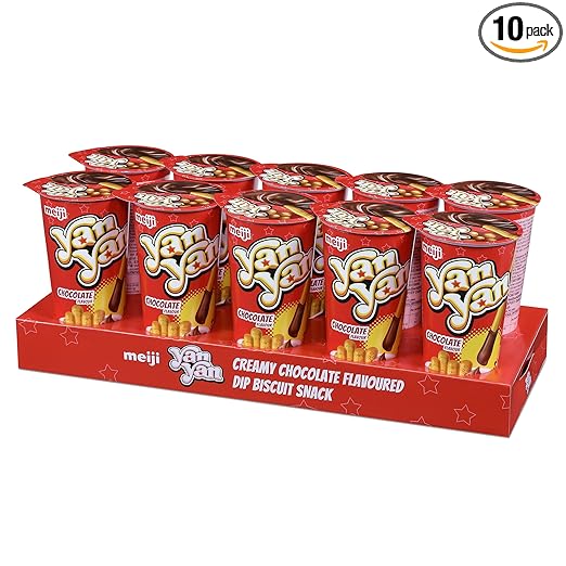 Meiji Yan Yan Biscuit Sticks with Chocolate Cream Dip| Snackable Biscuit Sticks with Chocolatey Cream Dip| Biscuits & Dip (Pack of 10-500g)