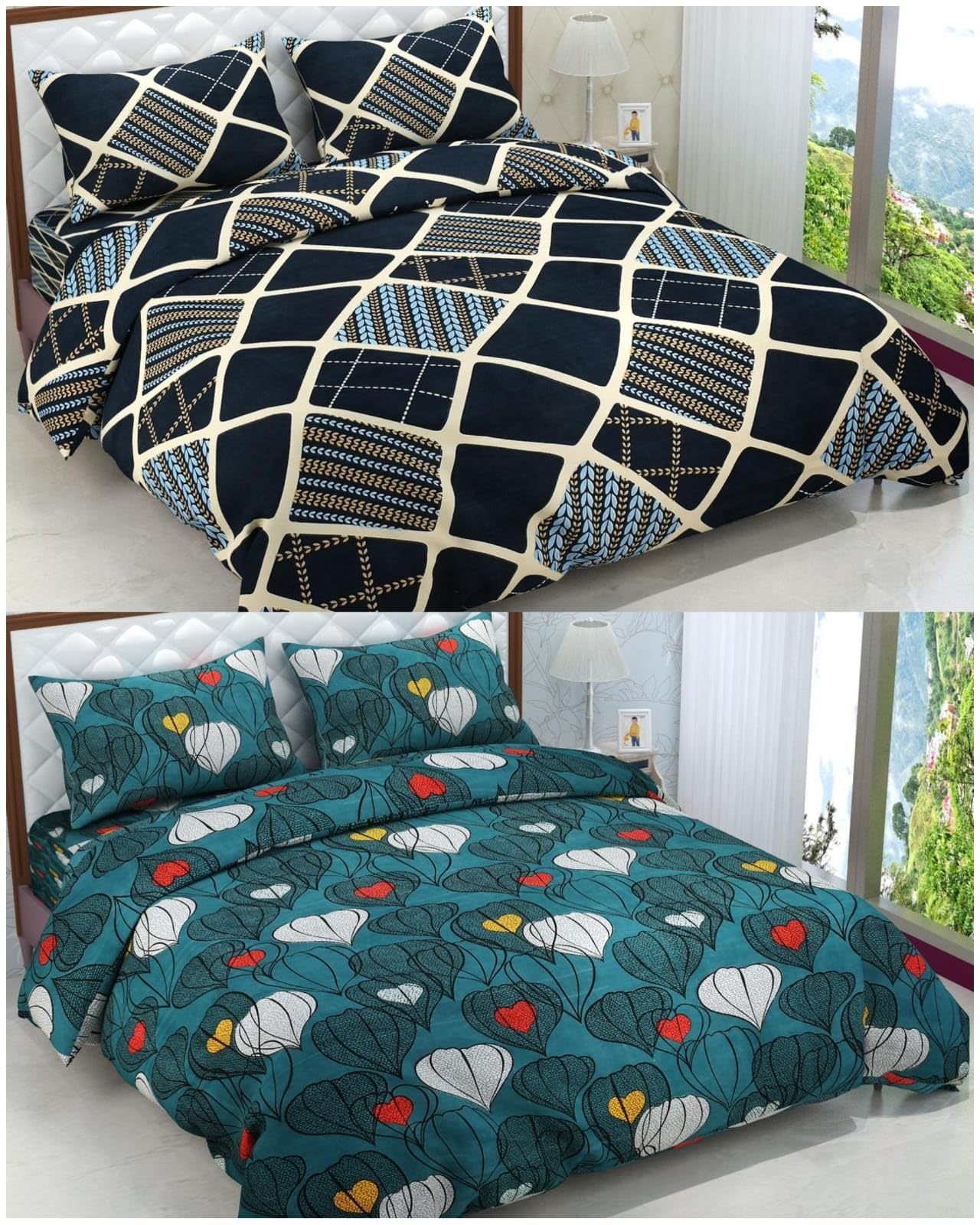 Soniasaa Combo Pack of 2 Double Bedsheet with 4 Pillow Covers 258 TC Soft Brushed Cotton-Blend -Long Lasting & Wrinkle Free Bedsheet for Double Bed Combo Pack (B0CRL66FRM) Amazon Price History, Amazon Price Tracker