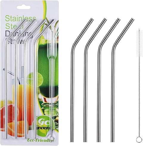 rawnori Reusable Metal Stainless Steel Drinking Straws with Cleaning Brush