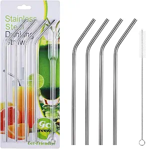 4 Pcs Reusable Stainless Steel Drinking Straws, 8.5 Inch, 6mm Diameter