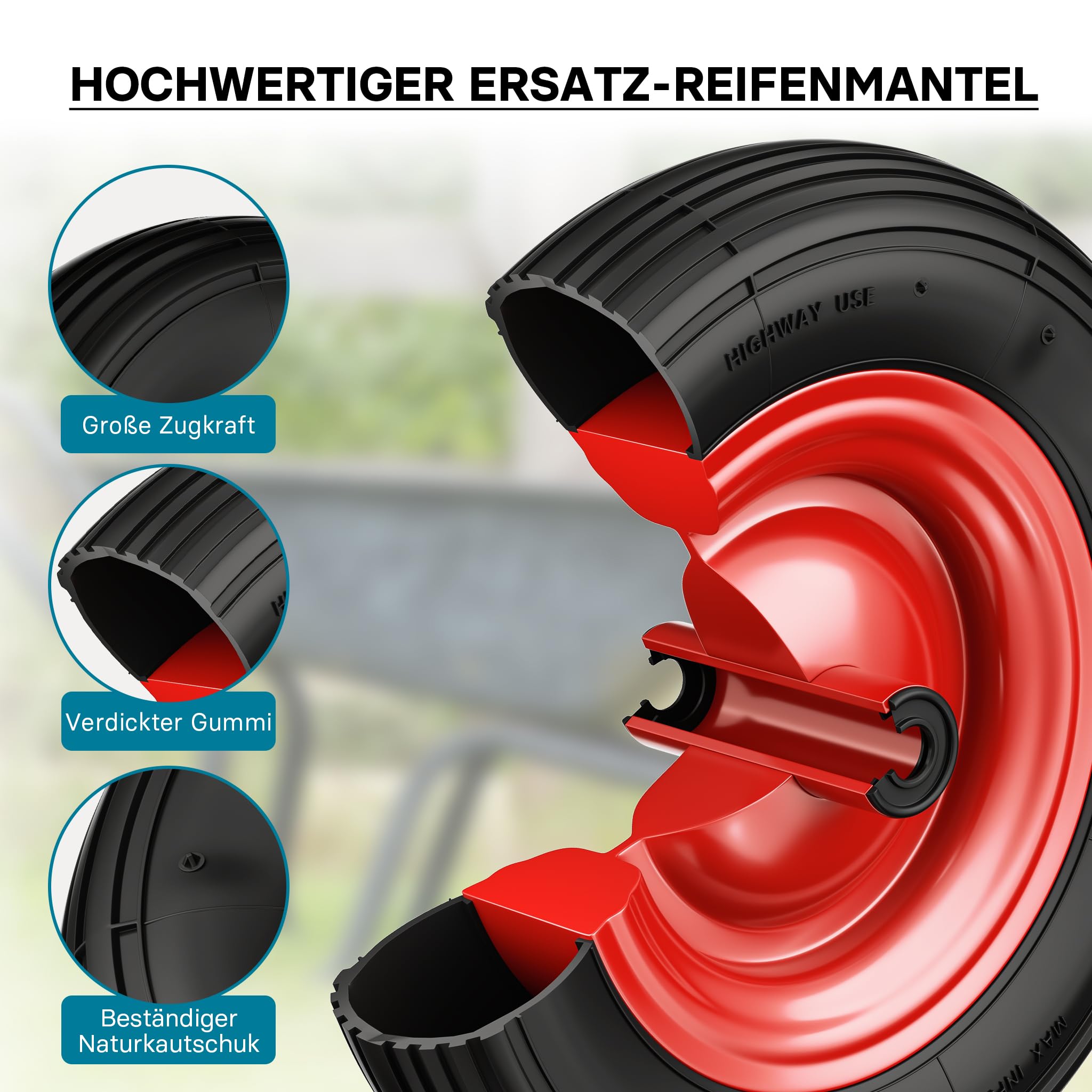 Wiltec Rad 4.00-8 400 x 100 mm 160 kg, Schubkarren Komplettrad mit Stahlfelge, Winkelventil, Luftreifen für Sackkarre, Bollerwagen u.a