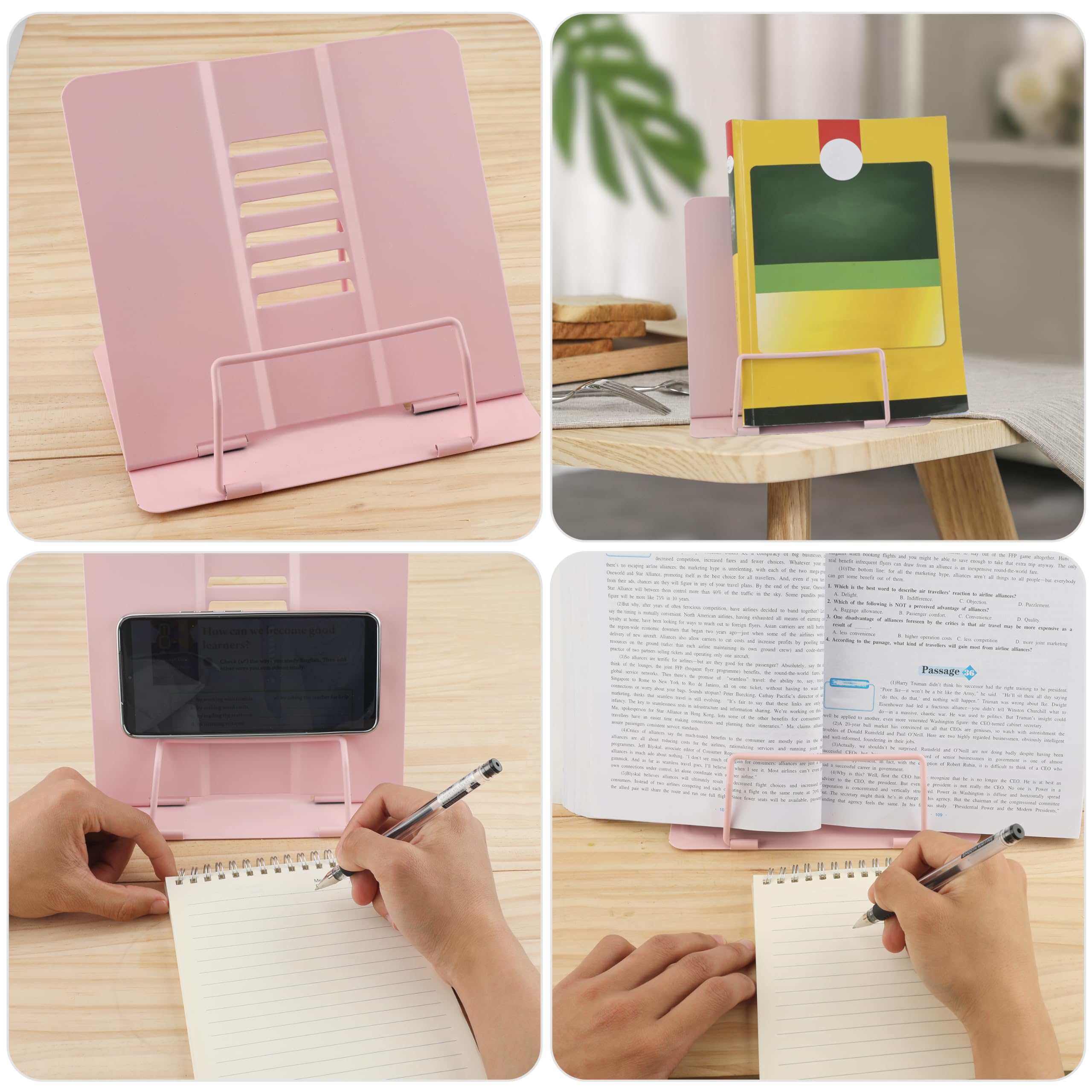 Boekenstandaard, school, leesstandaard, metaal, boekenhouder, leesstandaard, roze, boekensteun, instelbare hoek, boekenhouder voor thuis, school, kantoor, studenten, kinderen