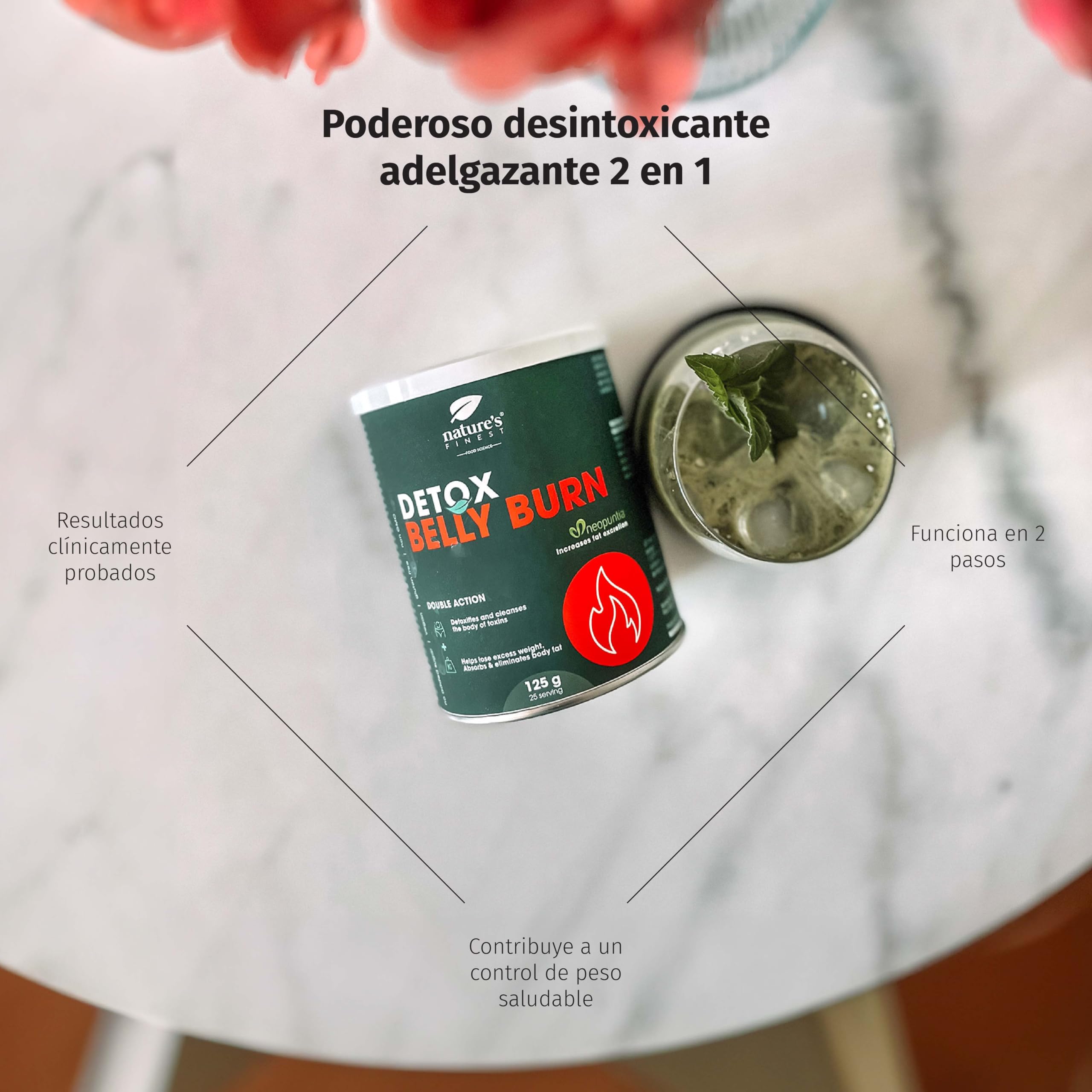 Nature's Finest Detox Belly Burn - Vientre Plano Quemagrasas con Extracto de Alcachofa y Cardo Mariano - Suplemento Nutricional Detox Adelgazante Potente Natural - Polvo