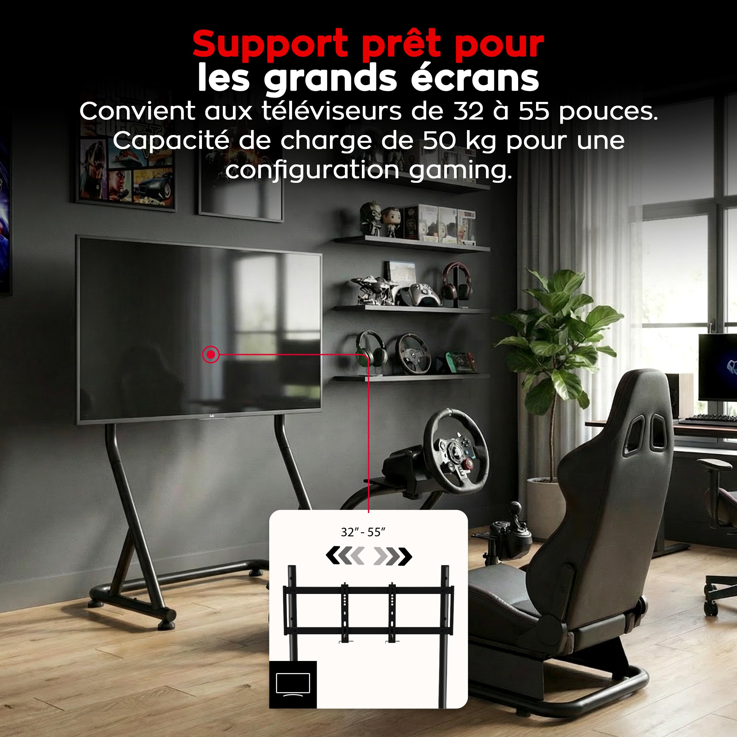 Huzaro Speed 9.1 – Support TV sur Pied – Wheel Stand Simracing