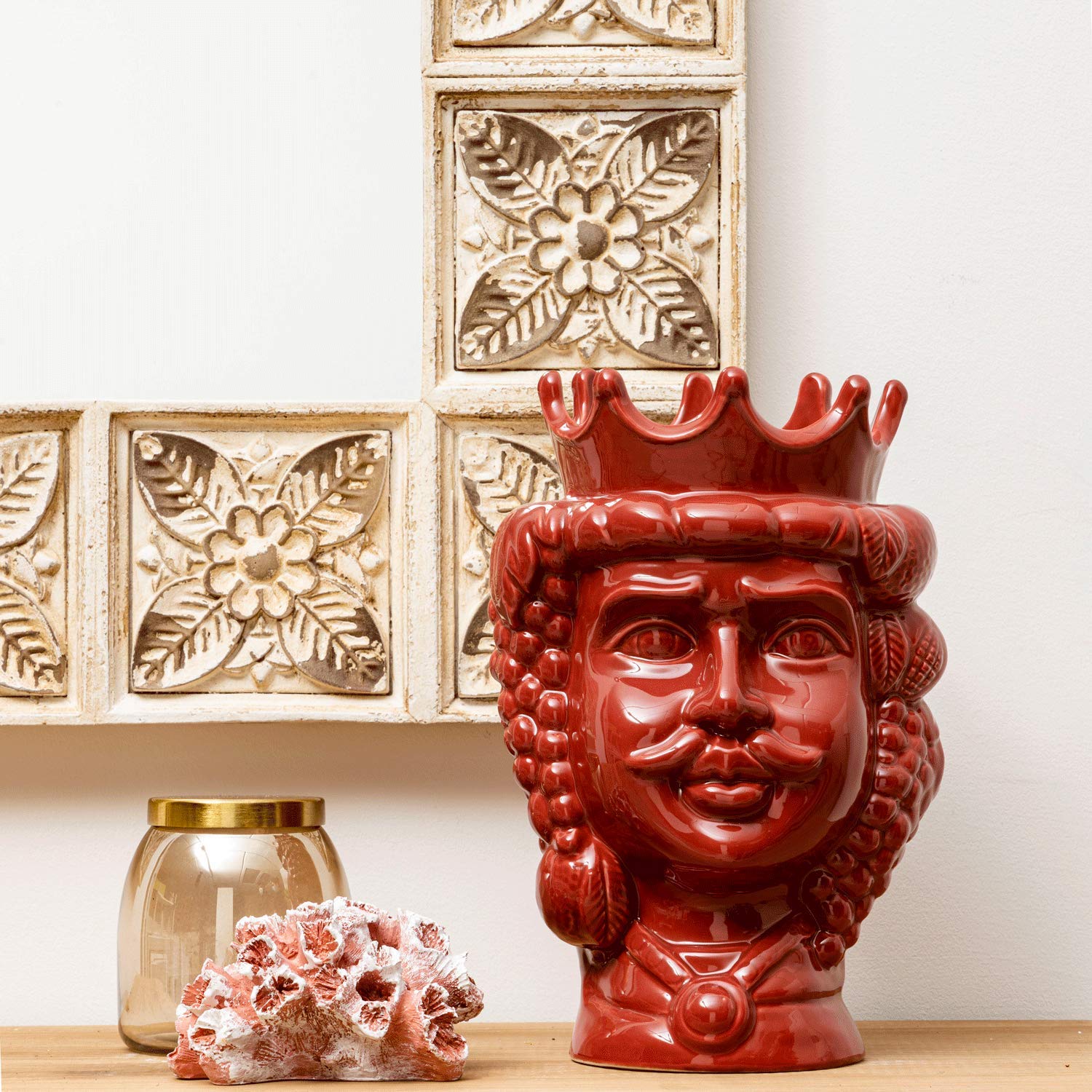 Testa Di Moro Siciliana In Porcellana | Vaso Decorativo 18x22x31 Cm | Soprammobile Stile Caltagirone - Foto 12