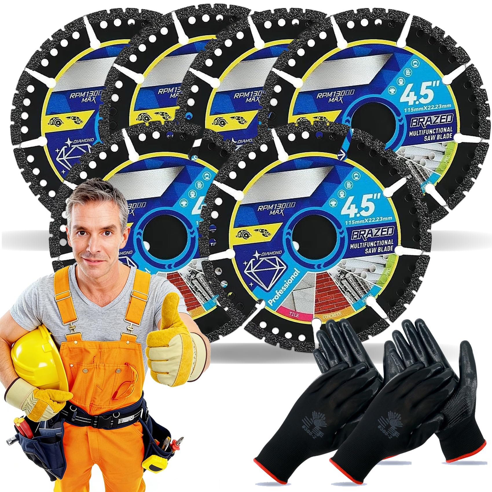 4.5" Multi-Material Diamond Blade - Zero Compromise, Max Durability, Diamond Saw Blades, Heavy Duty Angle Grinder Disc for Cutting Marble/Quartz/Stone/Tile/Metal/Plastic (6pcs)