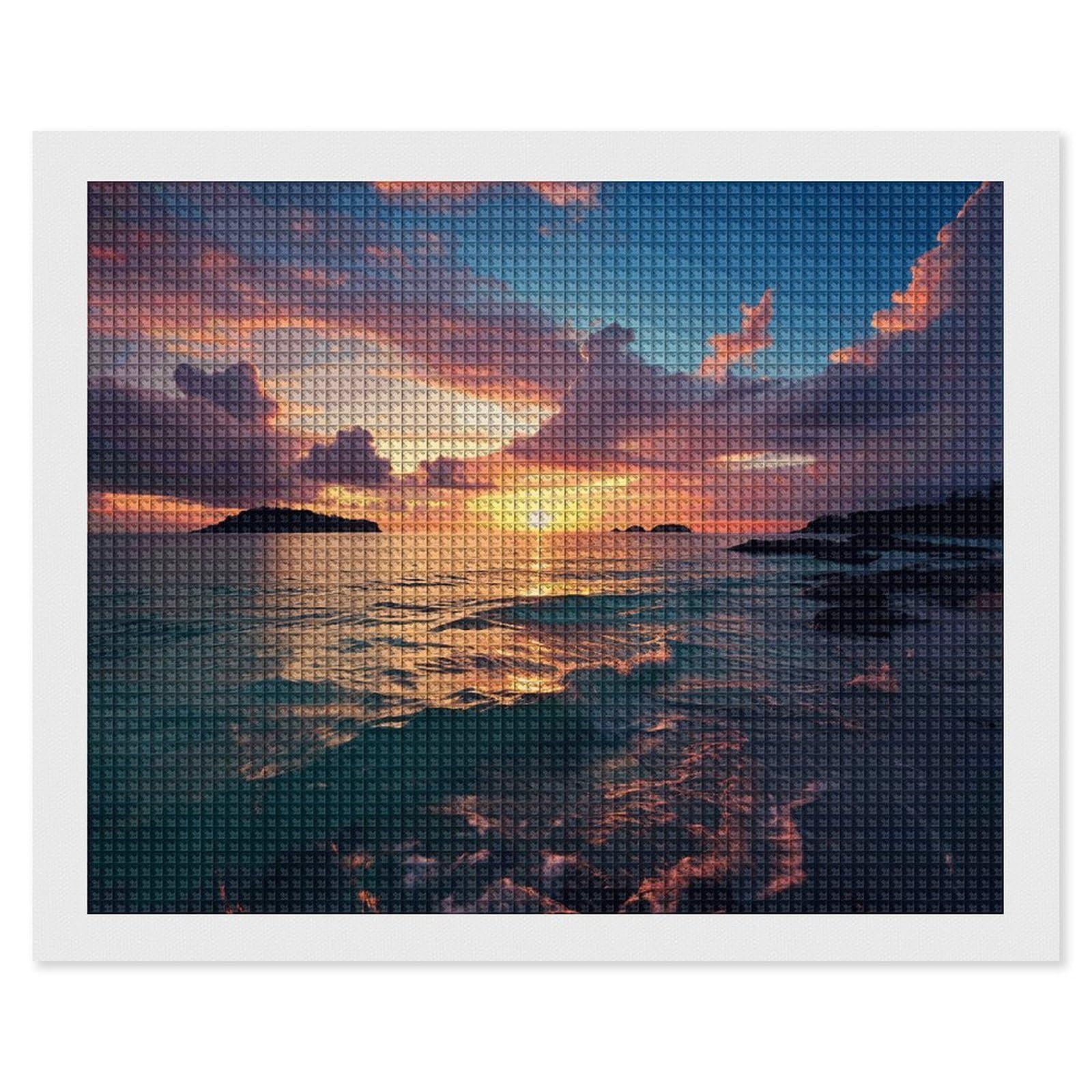 NONHAI Diamond Painting Kits for Adults - DIY Diamond Art Kits for Beginners - Full 5D Paint Drill Diamond Dots Paintings- Ocean and Sunset Diamonds Pictures Gem Art and Craft Wall Decor 16"x20"