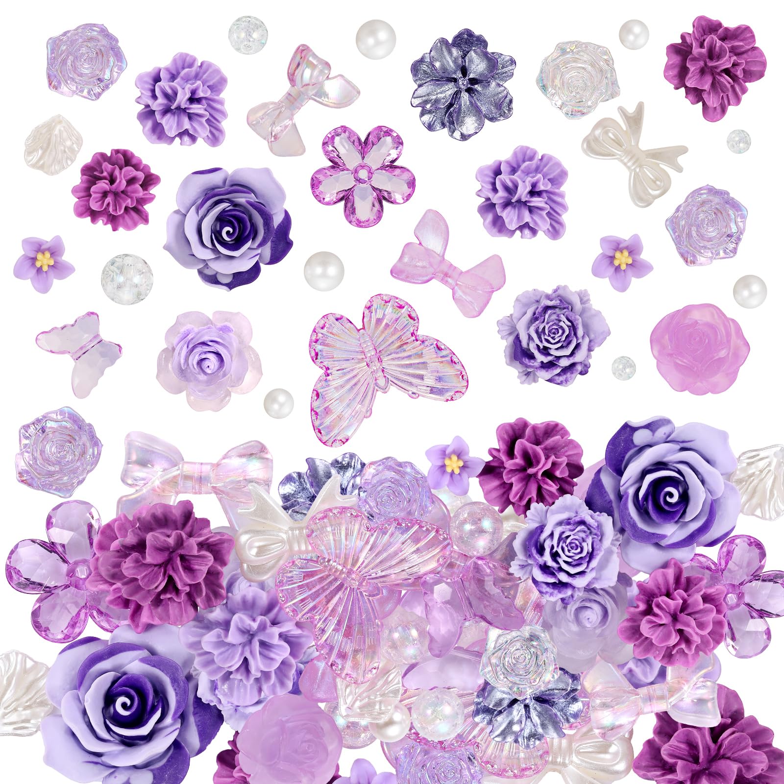 LEGENTLISUR Flower Acrylic Beads Flat Back Charms, Purple
