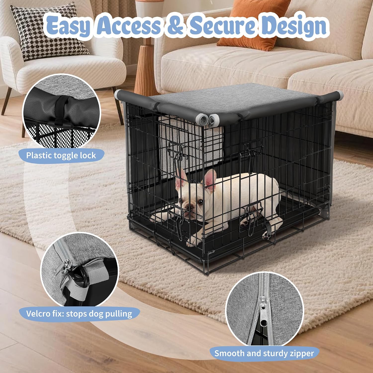 Akinerri Dog Crate Cover, Kennel Covers with Mesh Window, 24 in Grey image 4