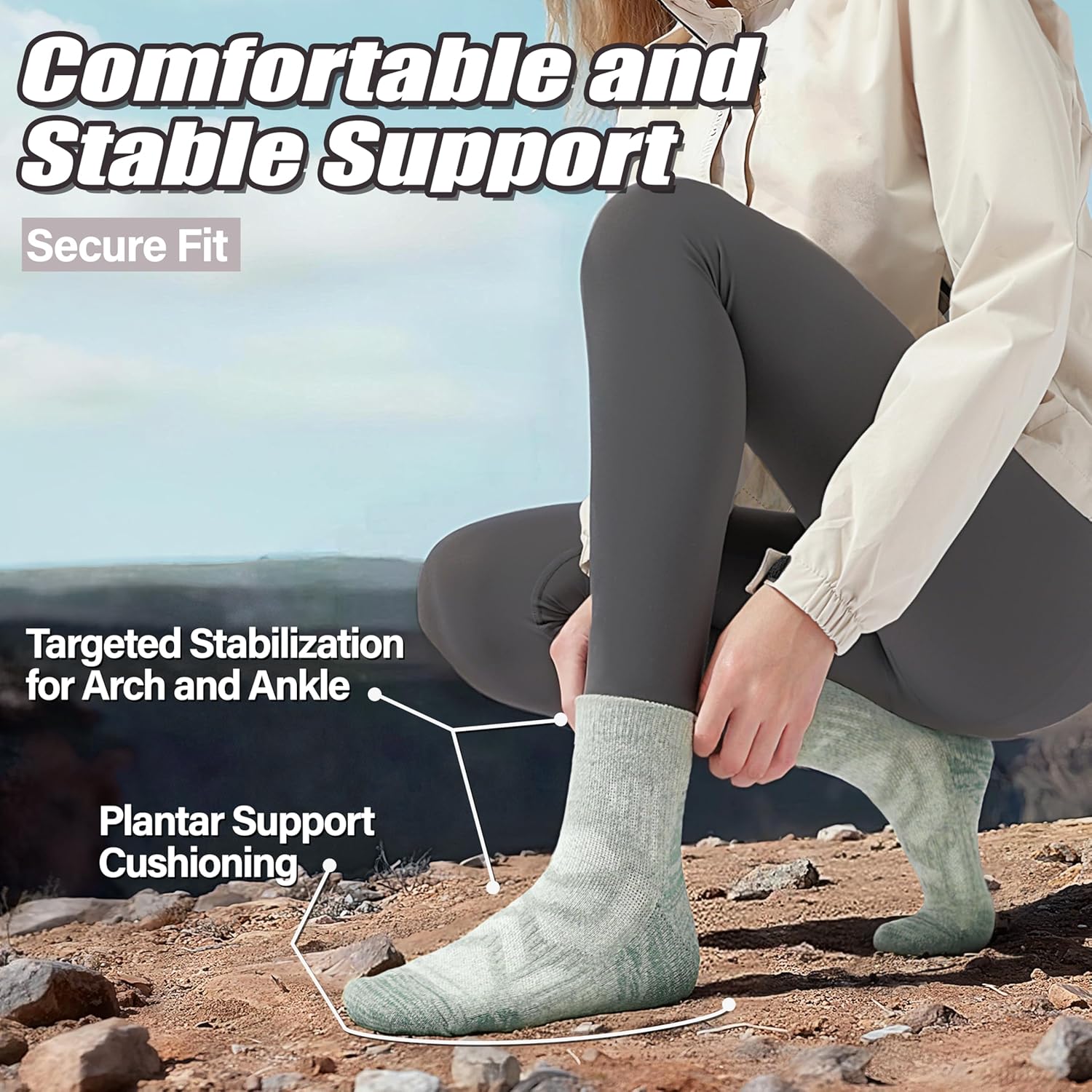ANTSANG 6 Pairs Merino Wool Hiking Running Socks, Enhanced Breathability, Warm Quarter Ankle Socks for Men and Women