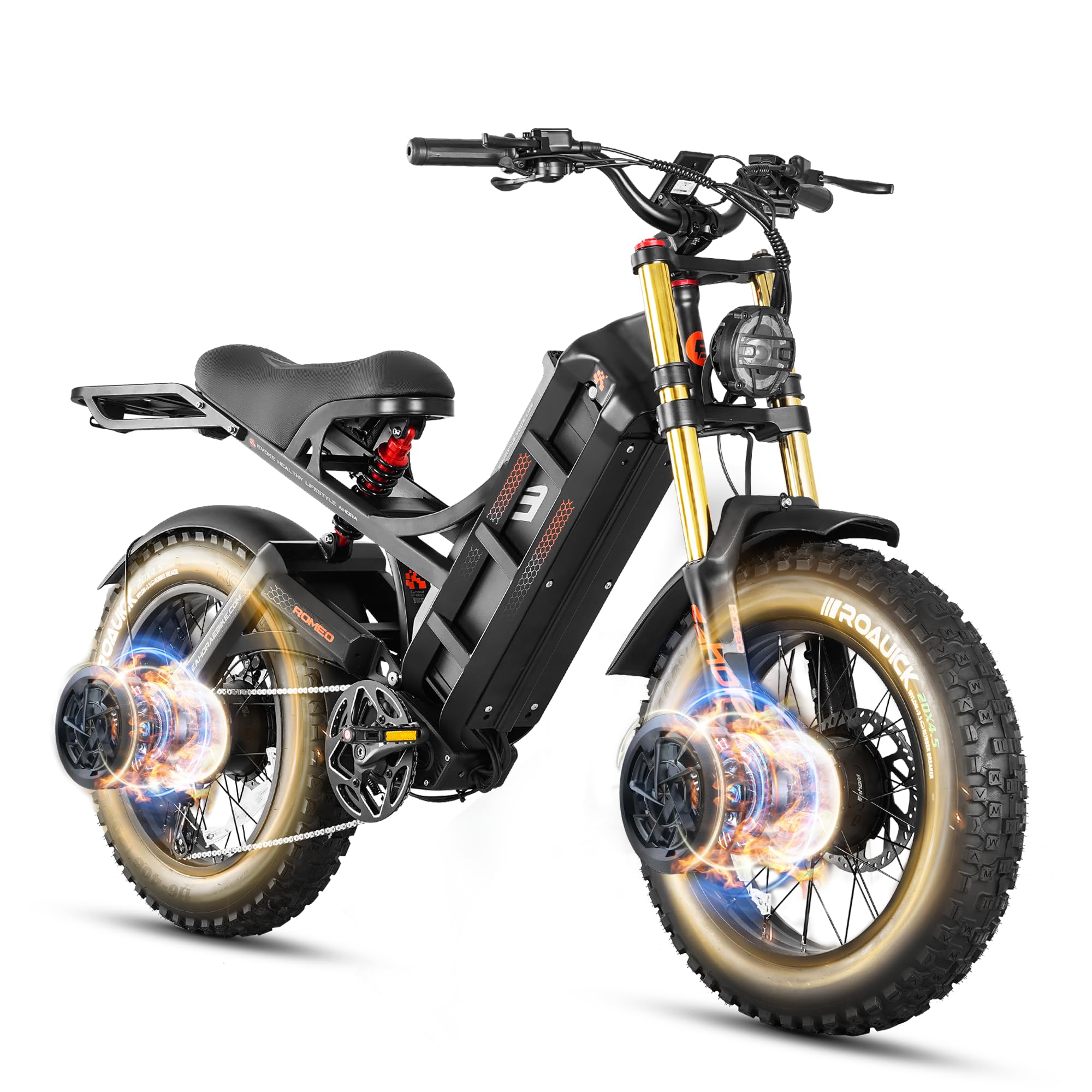 eAhora Romeo ?(2025 Version) 2500W Peak Electric Bike for Adults, 52V 60Ah Battery up to 200Miles,40Mph Dual Motors Ebike,20