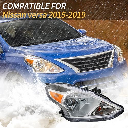 Miniatura 7 de Conjunto de faros delanteros para Nissan Versa 2015, 2016, 2017, 2018, 2019, repuesto para Nissan Versa (carcasa cromada de repuesto)