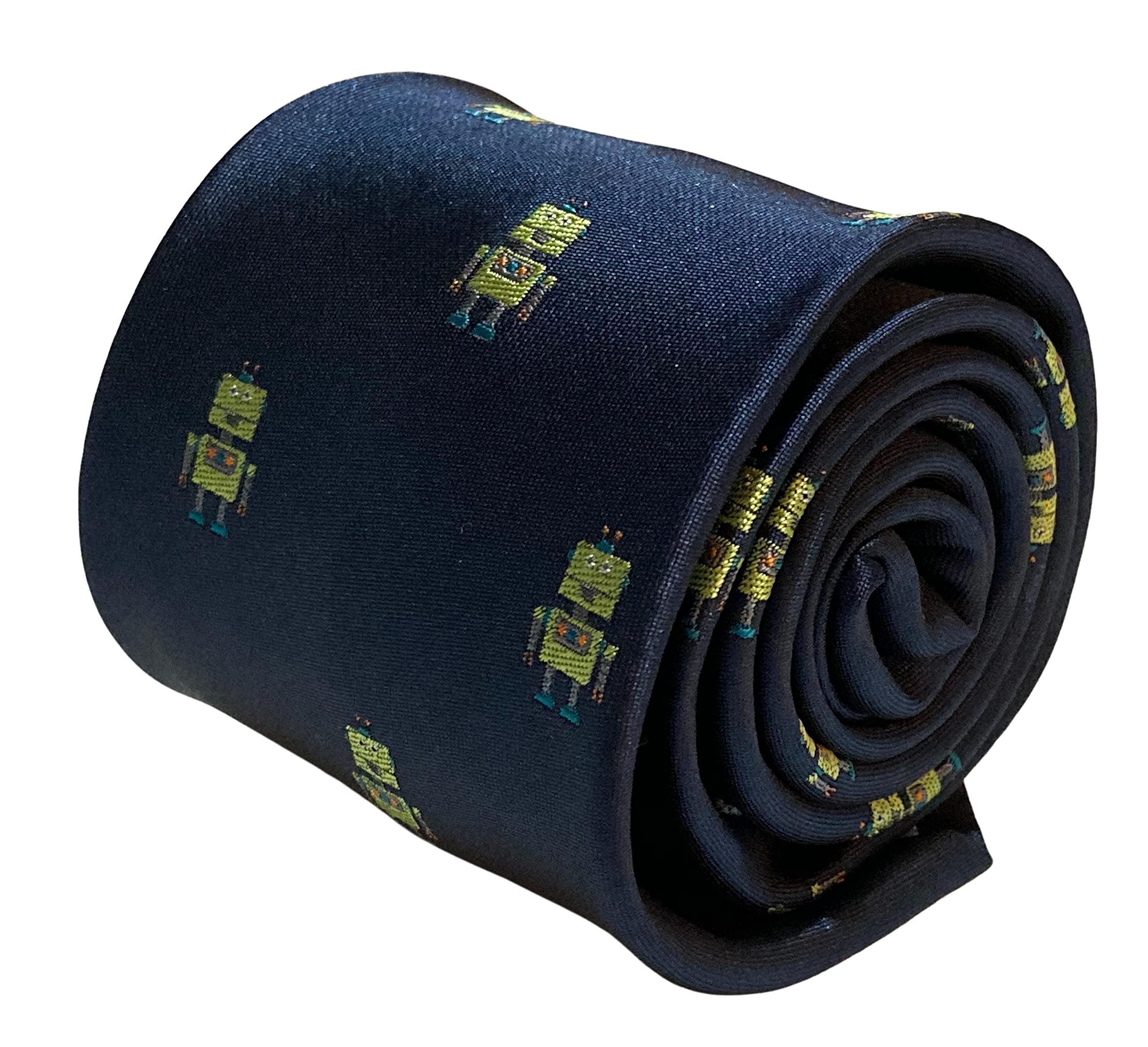 Frederick Thomas Men's Navy Blue Tie With Robot Embroidery For Novelty Quirky Necktie Gift For Birthdays, Formal Workwear, Office Or Weddings, Classic 8Cm Width