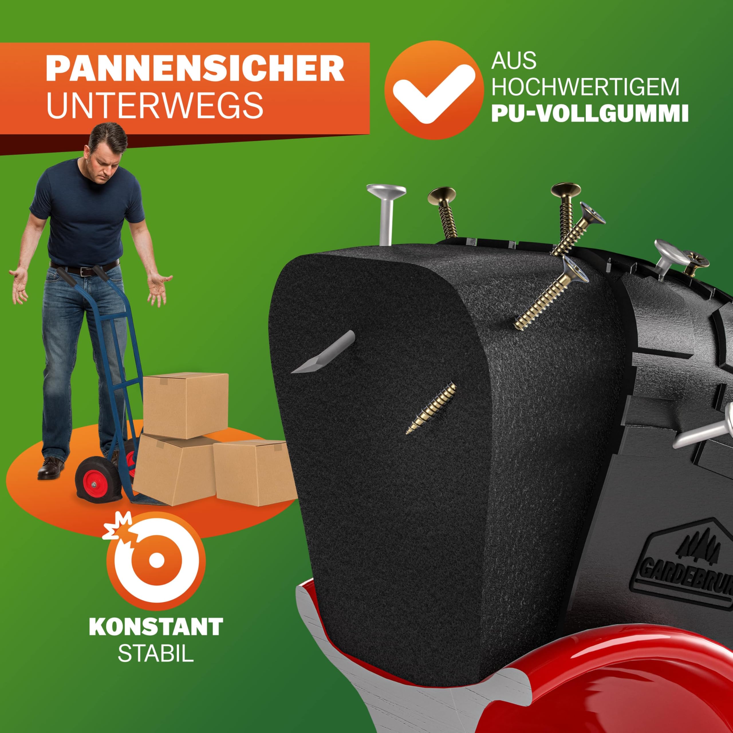 GARDEBRUK® Sackkarrenrad 2er Set PU Vollgummi Pannensicher 200kg Belastbarkeit Stahlfelge 20mm Achse Einfache Montage Langlebig Reifen Ersatzrad Räder