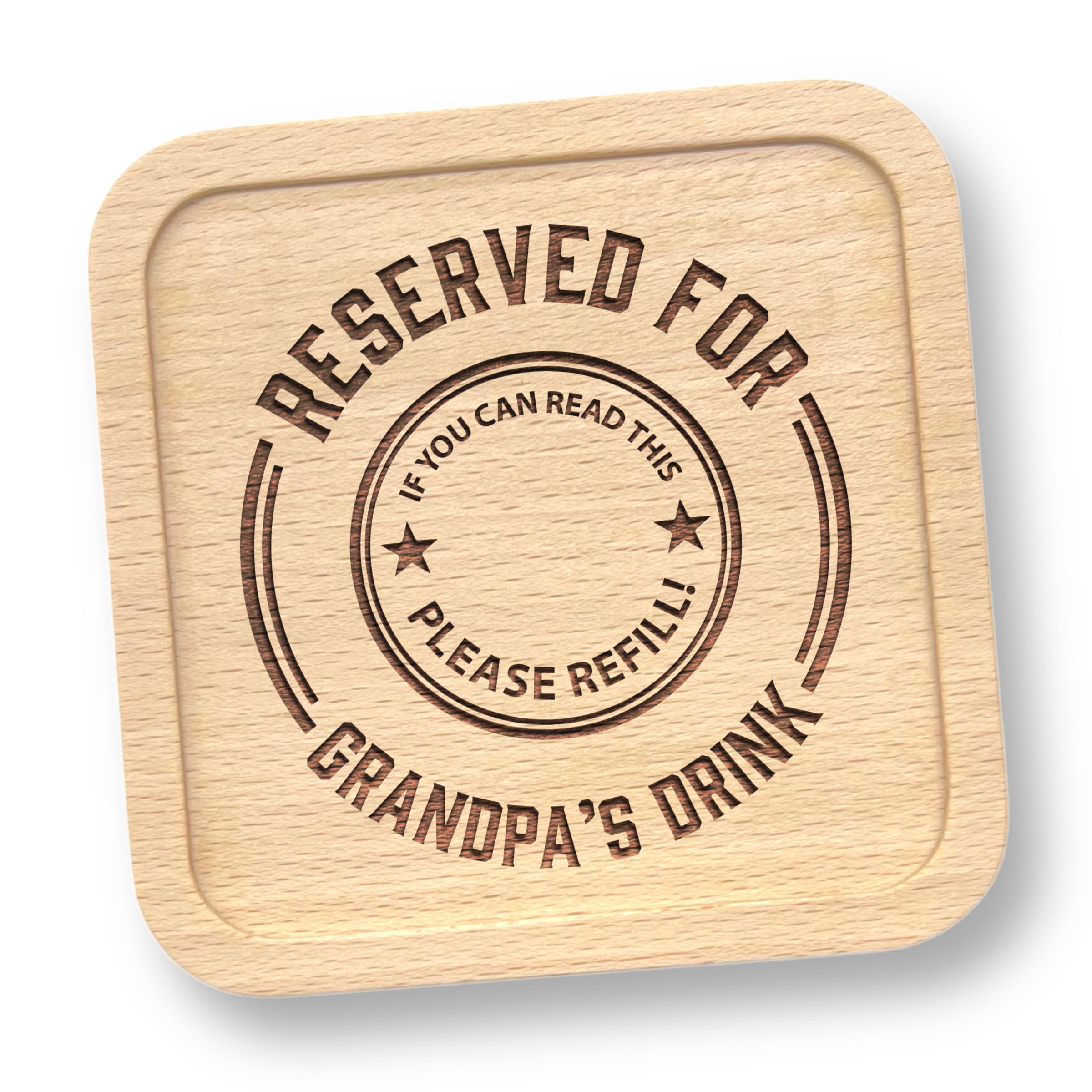 Treetop Gifts Idea for Grandpa Who Wants Nothing - Reserved for Grandpa’s Drink Solid Beech Engraved Wooden Coaster *Includes Bag* – Birthday/Christmas/Father’s Day Present from Grandchildren