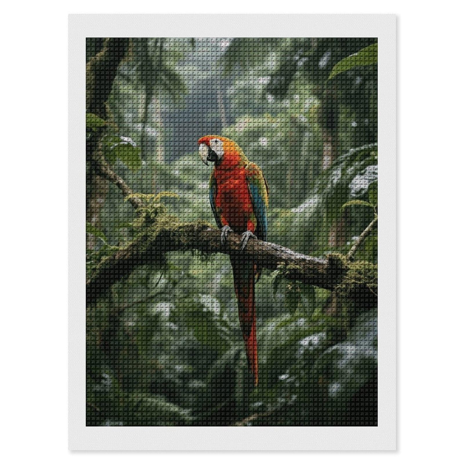 FodPand Parrot_Rainforest 5D Diamond Painting Kits for Adults Beginners Full Drill Square Diamond Dots Pictures Gem Art Supplies for Home Wall Room Decoration DIY Craft Set Gift 12X16
