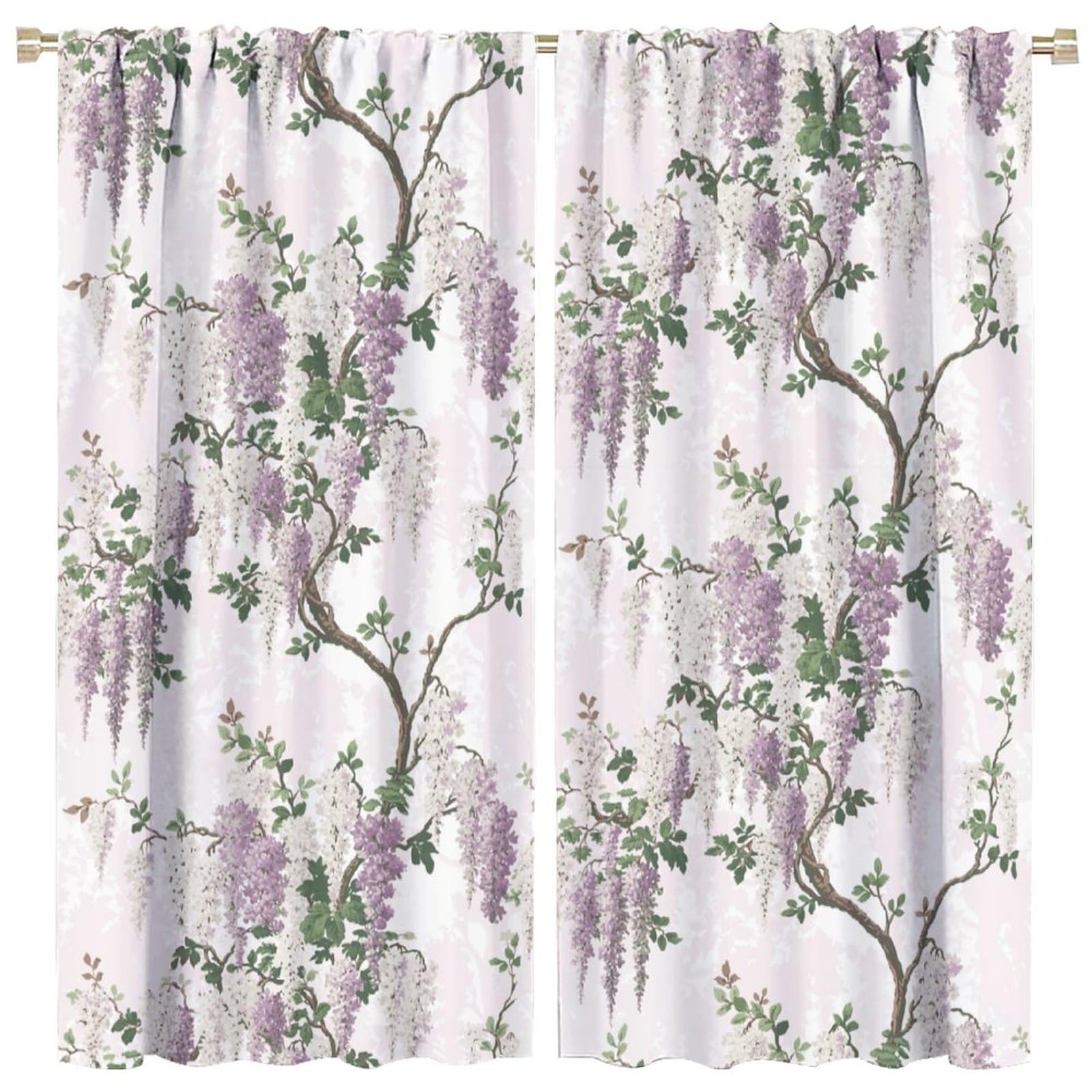 HZOHNAGO Lavender Flower Curtain Purple Floral Tree Botanical Pattern Blackout Print Rod Pocket Window Drapes for Bedroom Living Room 84x84in
