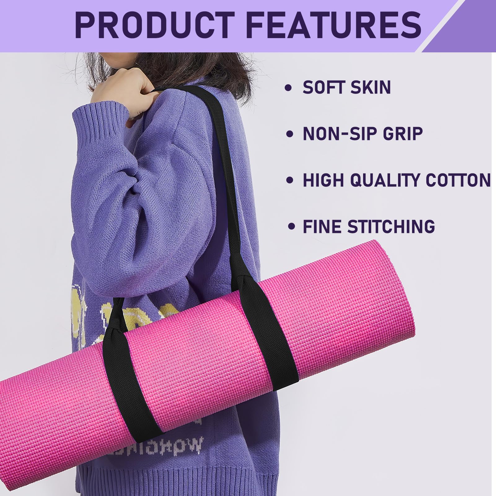 Verstellbarer Tragegurt für Yogamatten aus Baumwolle, Geeignet für Alle Mattengrößen, Elastischer und Robuster Yoga Gurt, Ideal für Pilates, Dehnübungen und Fitness, Multifunktional und Leicht