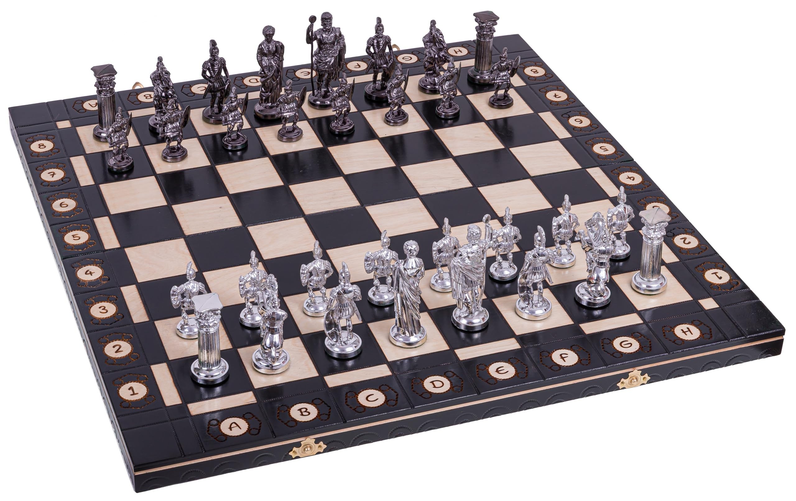Square - Scacchi ROMANO SILVER - Scacchiera in Legno - 52 x 52 cm & Pezzi degli scacchi metallizzati