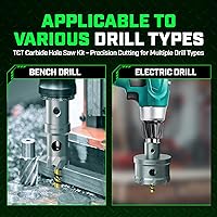 Vista 5 de Tungsten Carbide Hole Saw Kit 22 Pcs – Carbide Hole Saw Set 9/16" to 2-1/8" for Metal, Stainless Steel, Wood – Includes 2 Drill Bits, Deburring