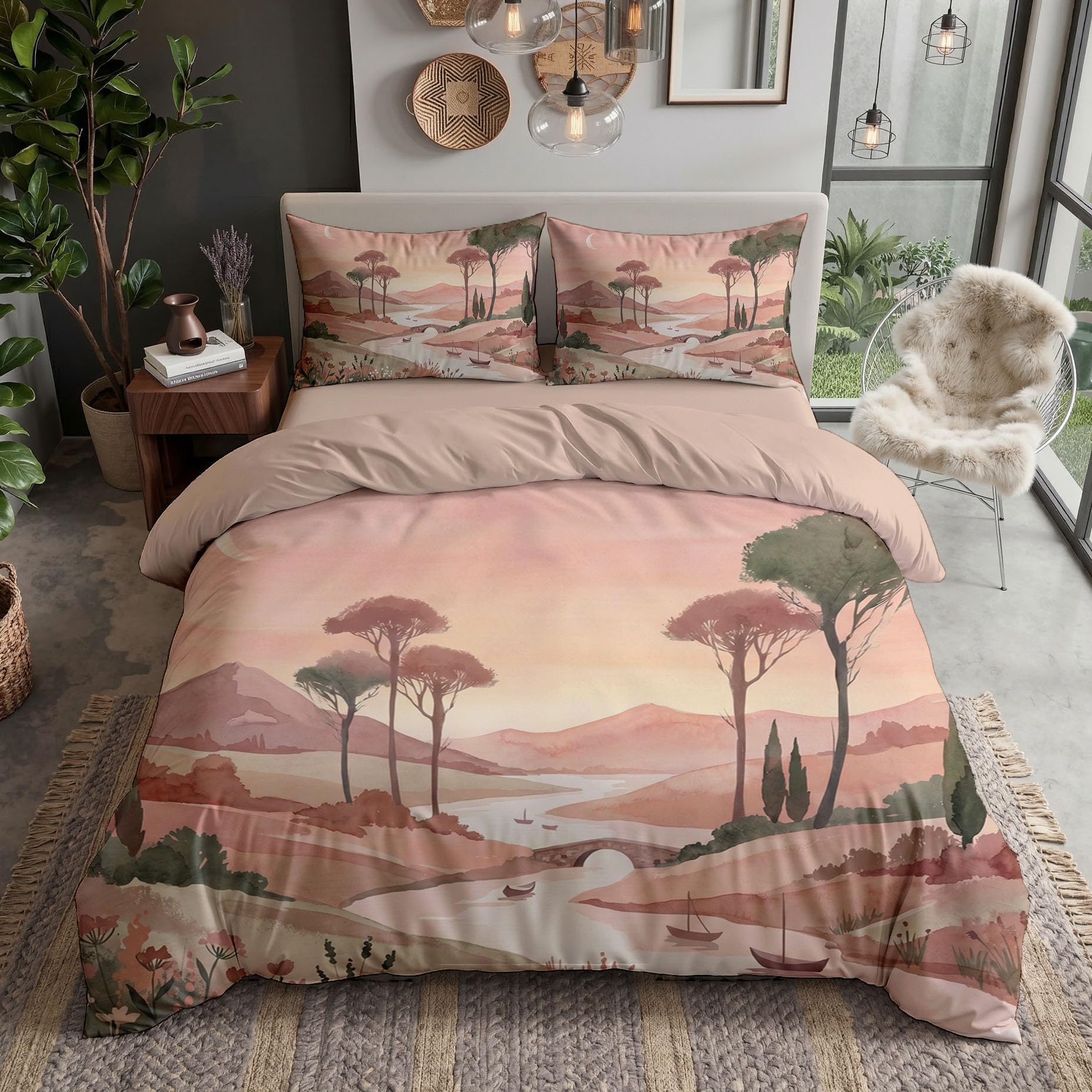 Housse de couette rivière pont pierre 140x200 avec fermeture éclair