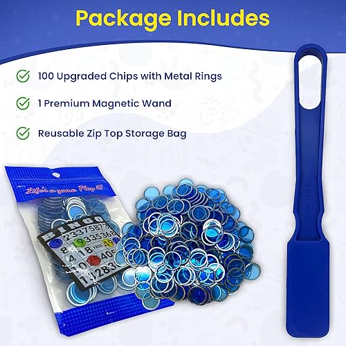 Miniatura 2 de MR CHIPS Varitas magnéticas fabricadas en Estados Unidos y chips de plástico de 34 pulgadas con anillos de metal, 100 piezas, bolsa de