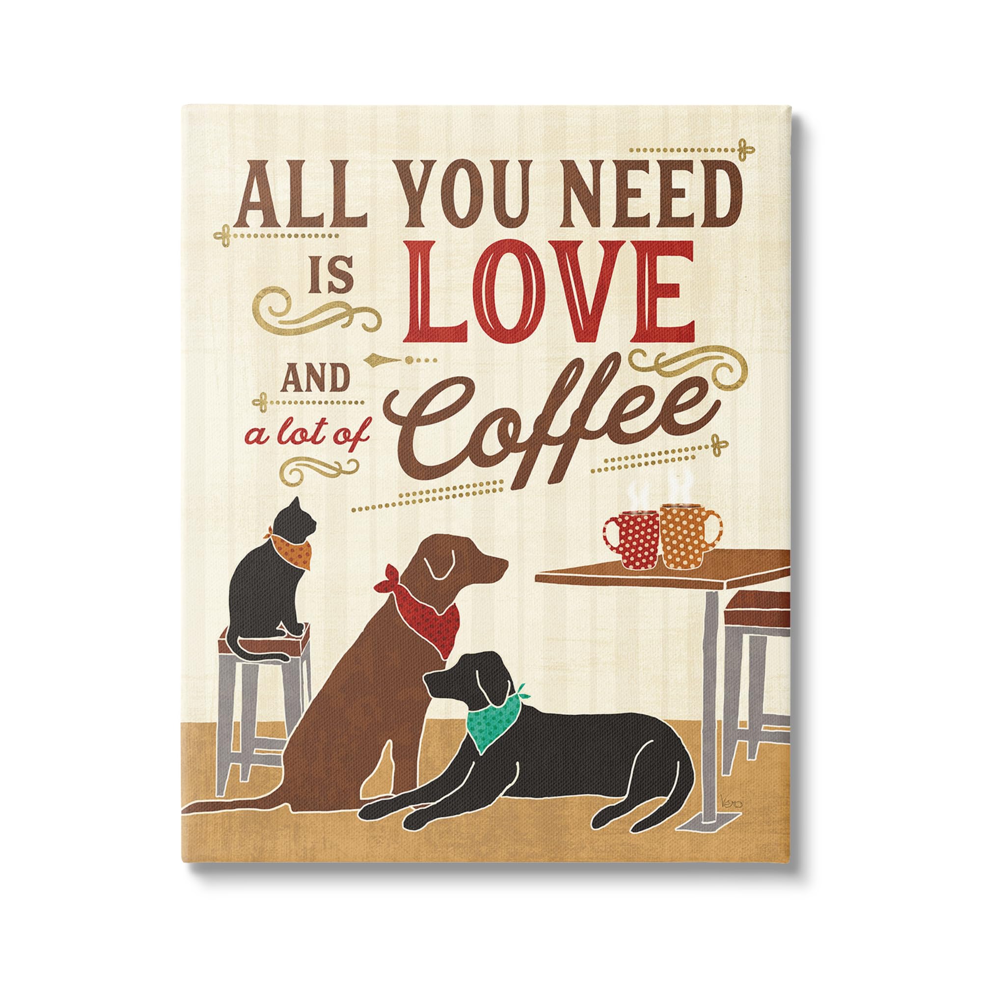 Stupell Industries All You Need is Love and Coffee Cats Dogs XXL Stretched Canvas Wall Art, Multi-Color