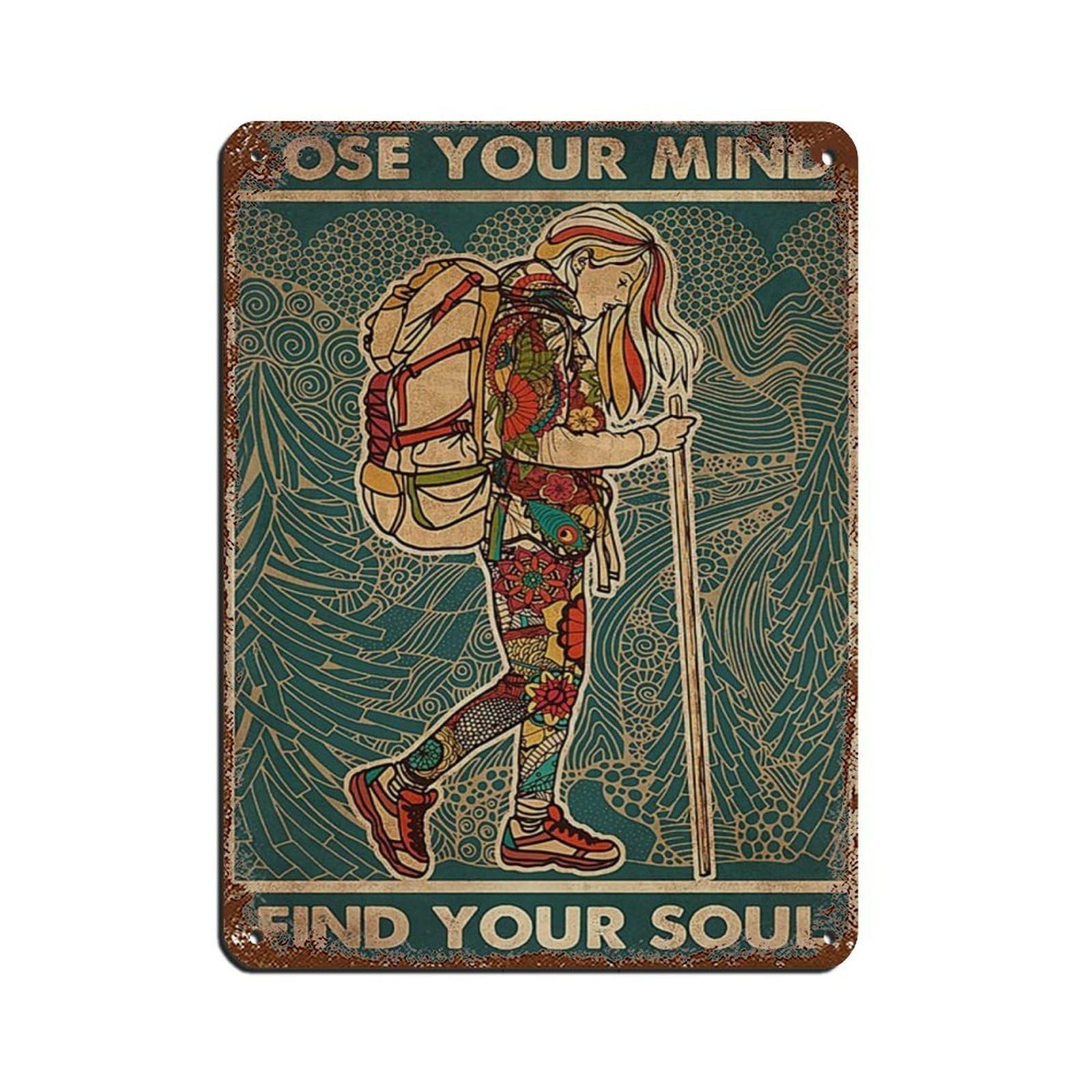 Hiking Girl Poster Retro Poster Metal Tin Sign Chic Art Retro Iron Painting Bar People Cave Cafe Family Garage Poster Wall Decoration 12x16inch(30x40cm)