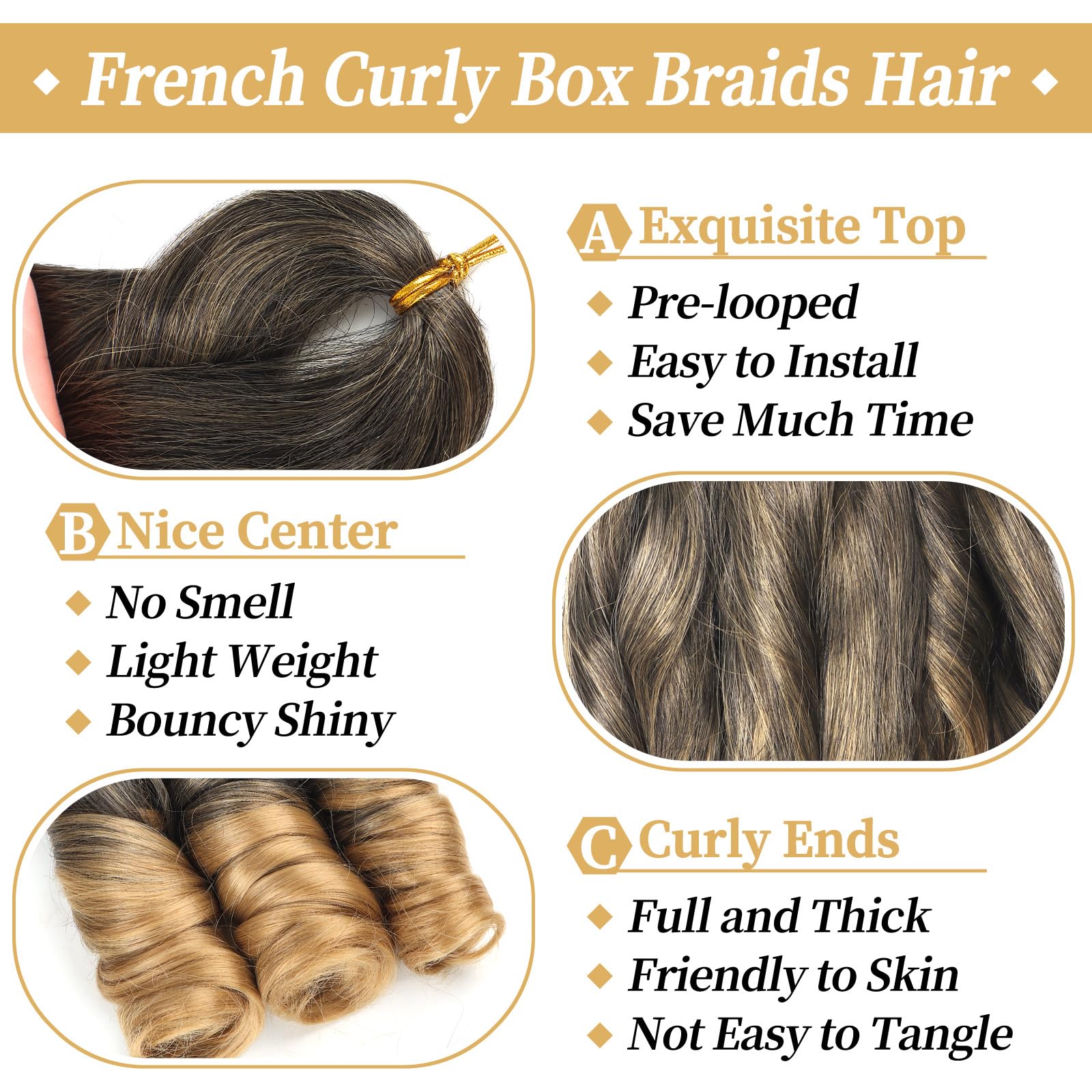 8 Packs French Curly Braiding Hair 16 Inch Loose Wave Spiral Crochet Hair for Black Women Pre-Stretched With Curly Ends (T27#) - Image 3
