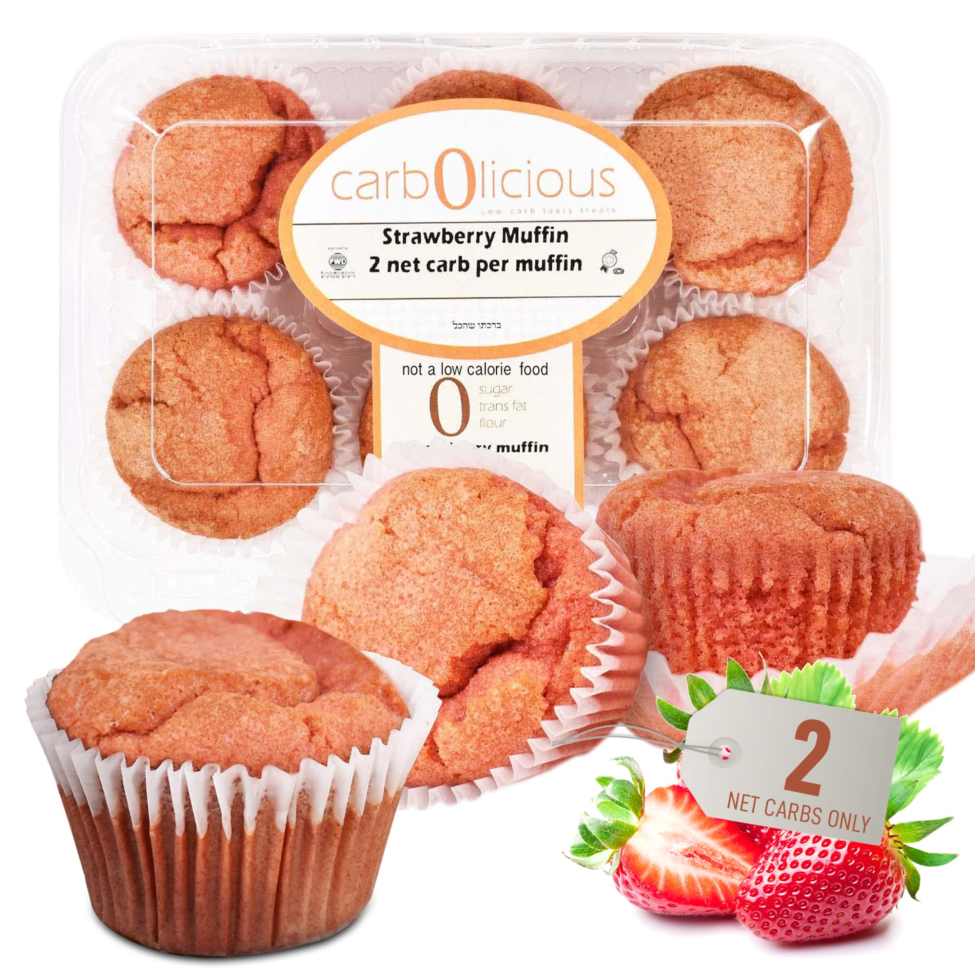Low Carb Strawberry Muffins 6 Pcs (1-Pack) by Carb-o-licious - Delicious Keto Mini Muffins with Only 2 Net Carbs, 9g Protein - Sugar Free Cupcake Style Healthy Snack Made, Almond Flour, Low-Carb Treat