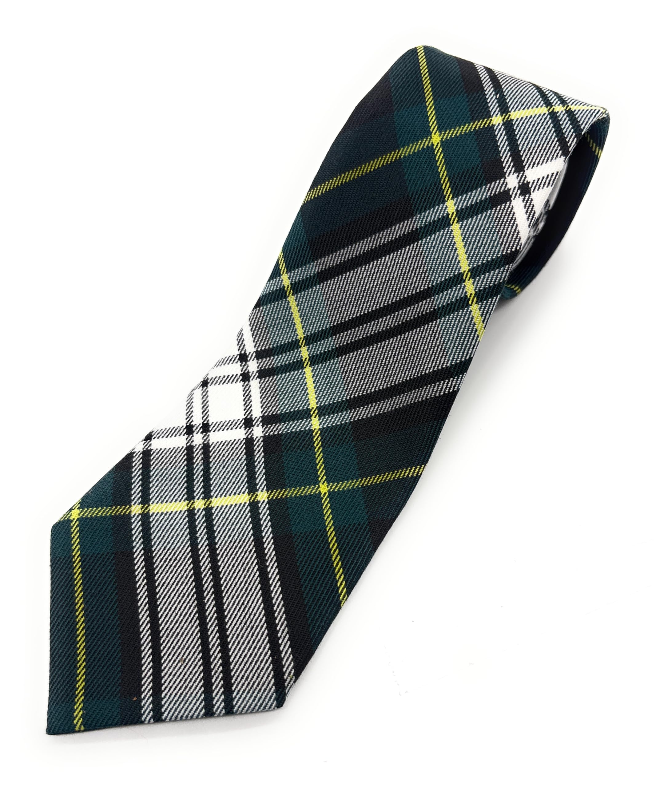 Scottish Essence Multicolor Gordon Dress Tartan Necktie, Made In Scotland, Traditional Plaid Pattern, Green White Yellow