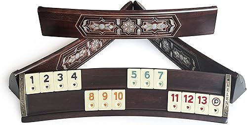 Juego de Rummi de madera maciza ovalada con incrustaciones de cobre de madreperla - Juego de Rummy - Juego de Okey - Tile Rummy