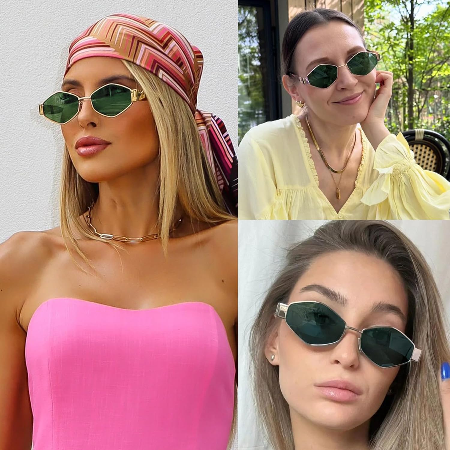 SDINM Trendy Hexagon Sunglasses for Women Retro Gold Metal Geometric Frame Sun Glasses Shades - Image 2